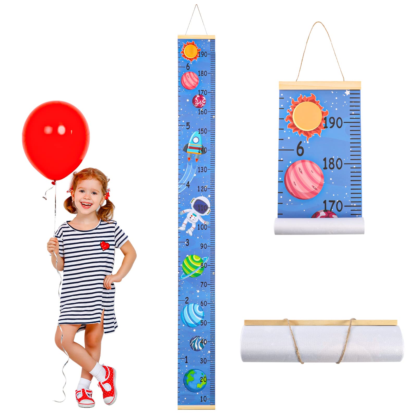 Fanshiontide Medidor altura Gráficos de Crecimiento para Colgar en la Pared, Tabla de Crecimiento, Regla para Niños y Niñas, Decoración de la Habitación Infantil 20 x 200cm(planeta espacio)