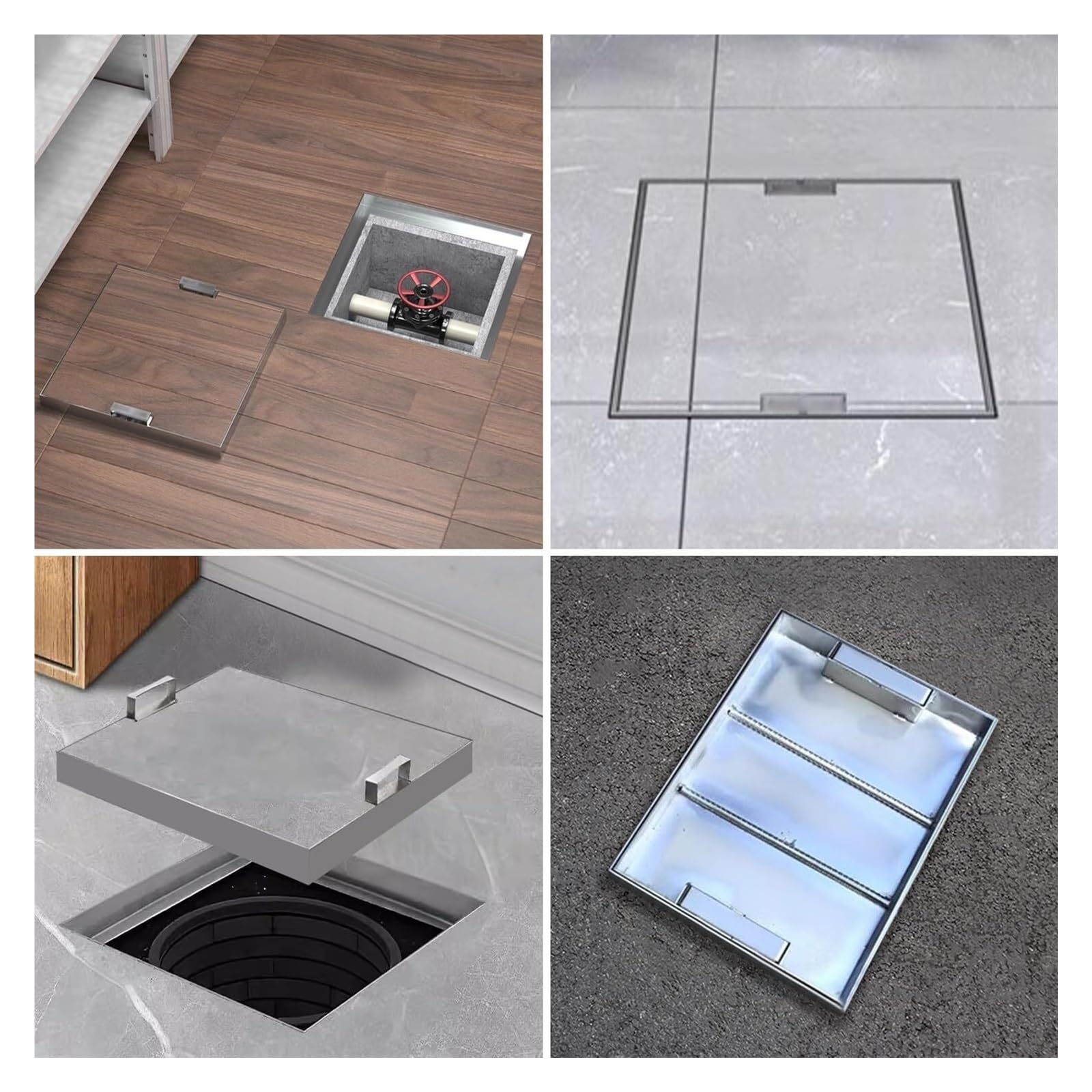 Cubierta y marco de alcantarilla para cámara de inspección, acero inoxidable 304, mango oculto, ideal para patios, jardines, escuelas, patios, plata, 75 x 75 x 5 cm