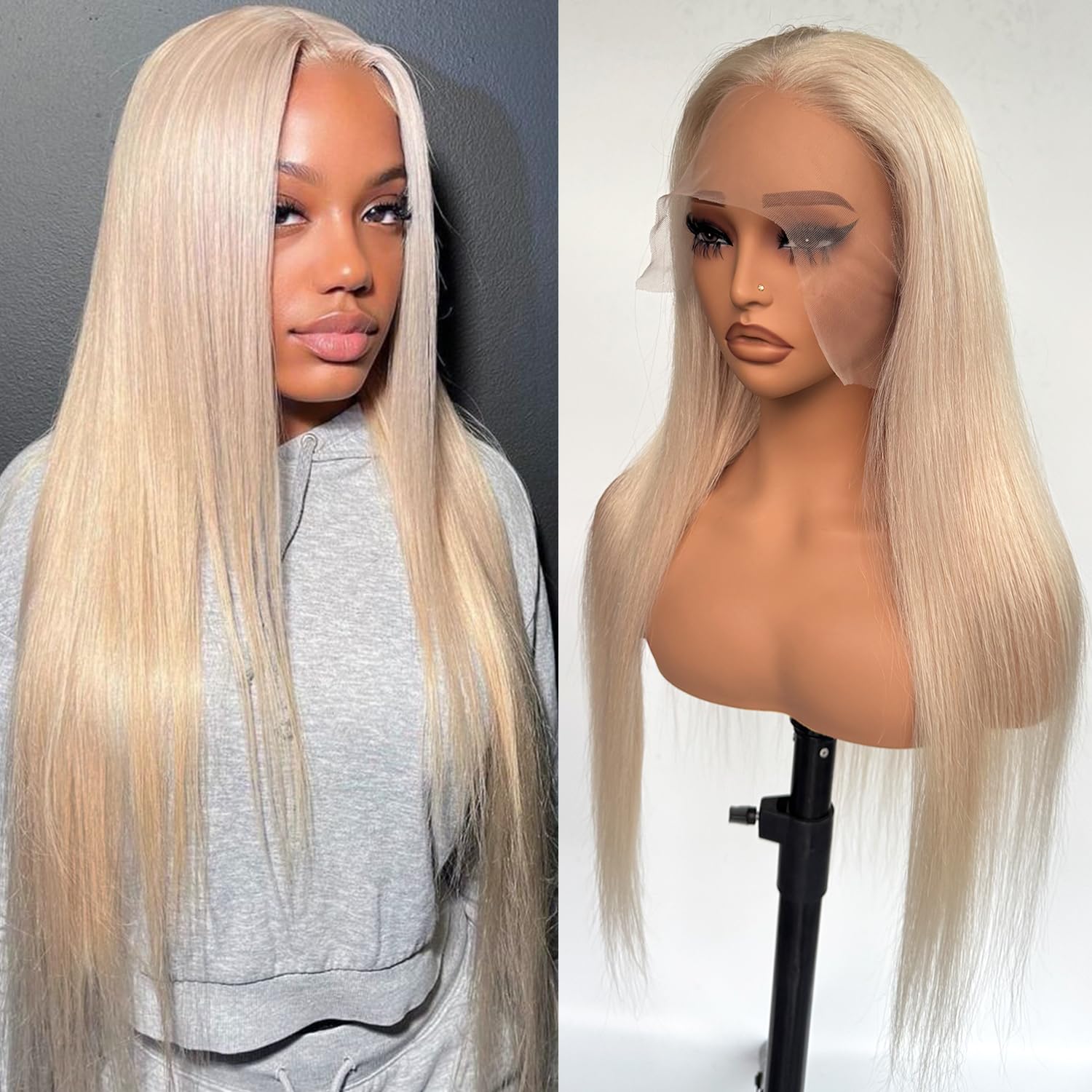 Ubetta 32 Inch White Blonde Wig Human Hair Glueless HD Transparent 13x6 Lace Front Wigs Human Hair Pre Plucked Platinum Blonde 180% Density Lace