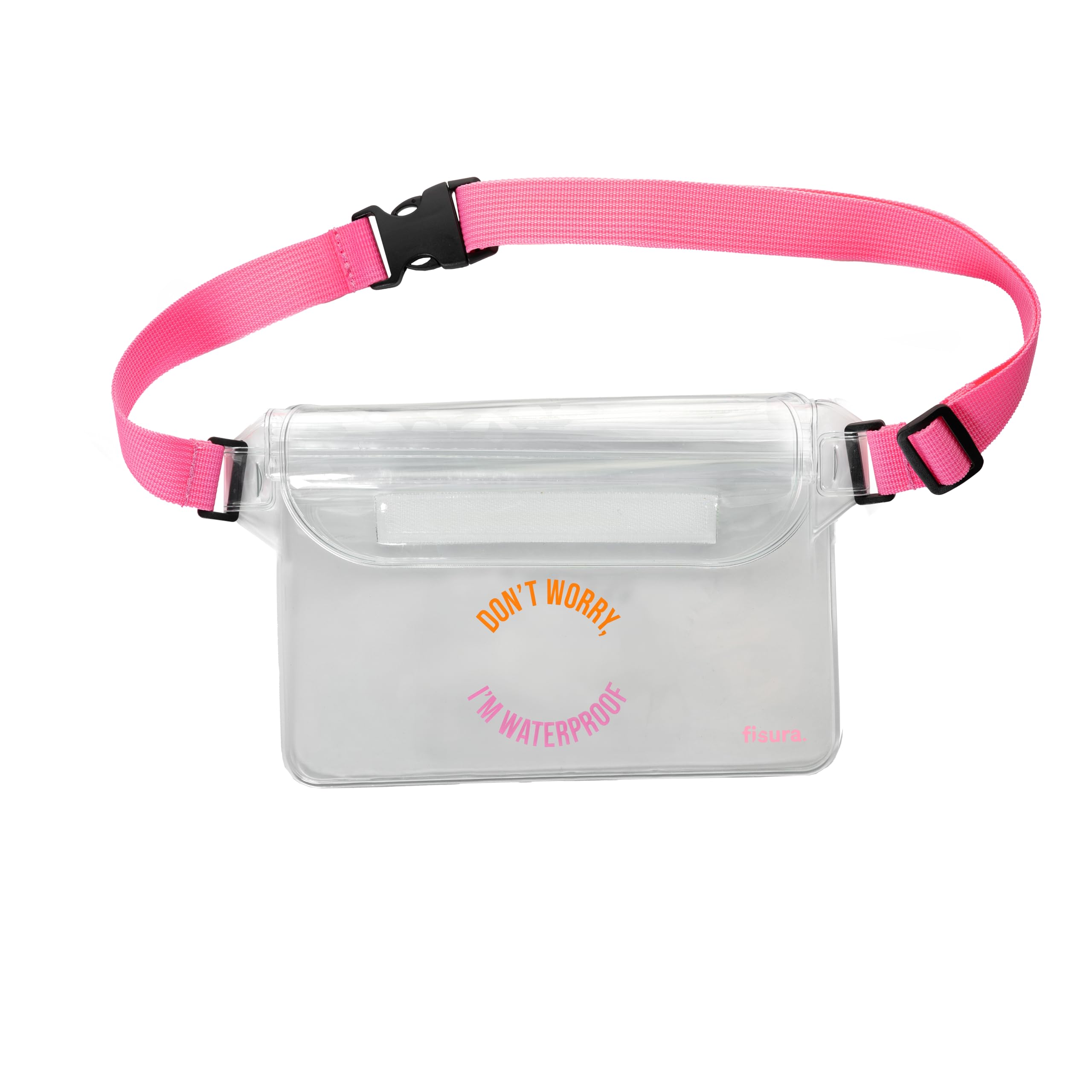 Fisura - Waterproof Waist Bag “Waterproof” – Transparent & Pink Dry Bag with Adjustable Belt, Waterproof Bum Bag for Beach, Pool & Festivals, 22.5 x 12.5 cm