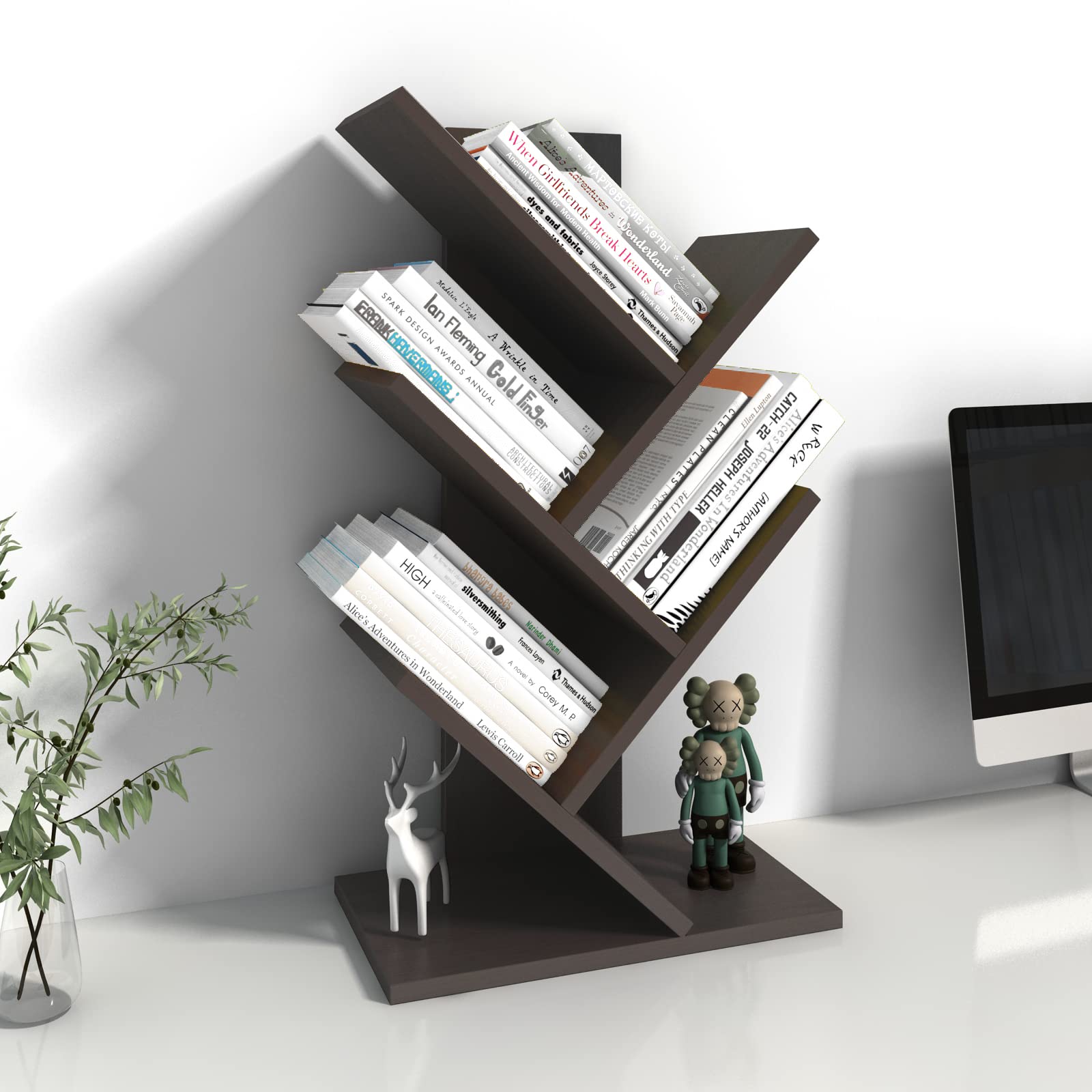 HOMCOM Libreria Scaffale A 5 Ripiani Suddivisi In Bambù A Forma Di S, Libreria Verticale Salvaspazio Slim, Scaffale Portaoggetti Per Soggiorno, Camera Da Letto E Ufficio, 62.5x23x165 Cm, Color Legno - 10