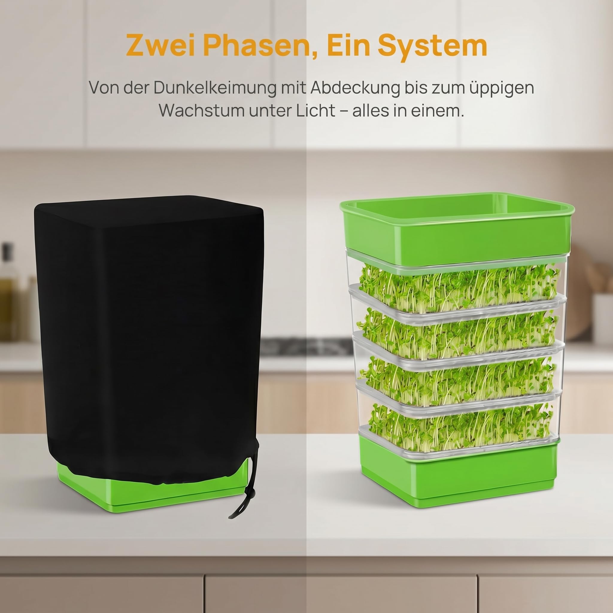 4-stöckiges Keimschale für Sprossen, Keimgerät für Microgreens | Gestapelte Grüne Mikroorganismen-Zuchtplatten für Sprossen und Microgreens, Ohne Erde, Wiederverwendbar, Hohe Keimrate