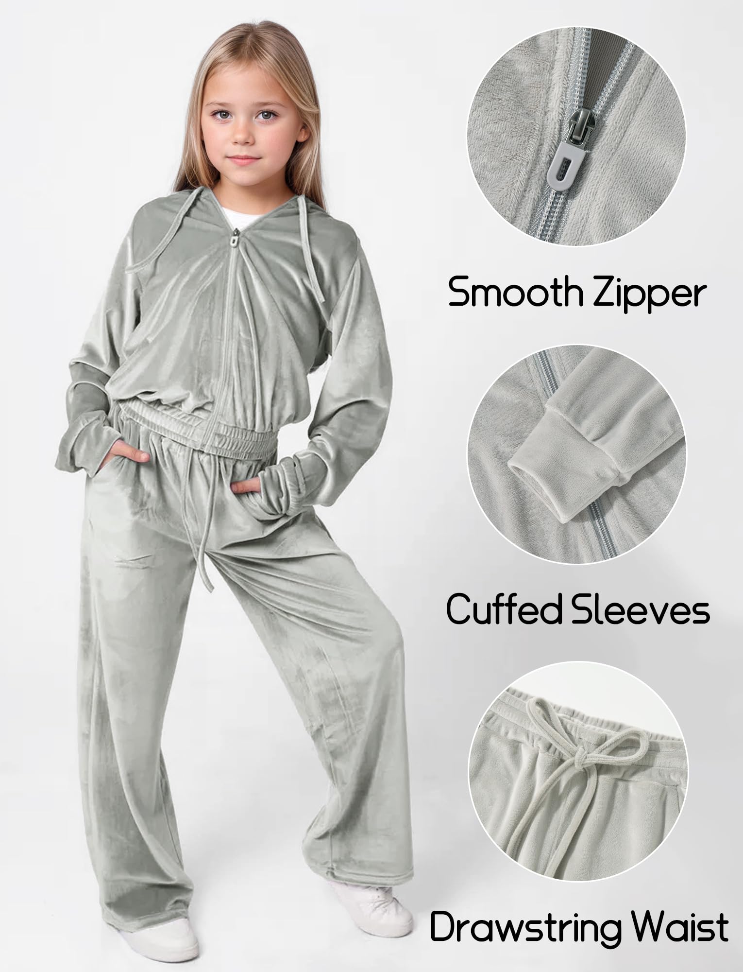 FEOYA Mädchen Jogginganzug Mit Kapuze Freizeit Kinder Trainingsanzug Sport Frühjahr Für Mädchen Anzug Jogging Herbst Teenager Kleidung Coole Velour Baby Sportanzug Fußball Stricken Grau 5 6 Jahre