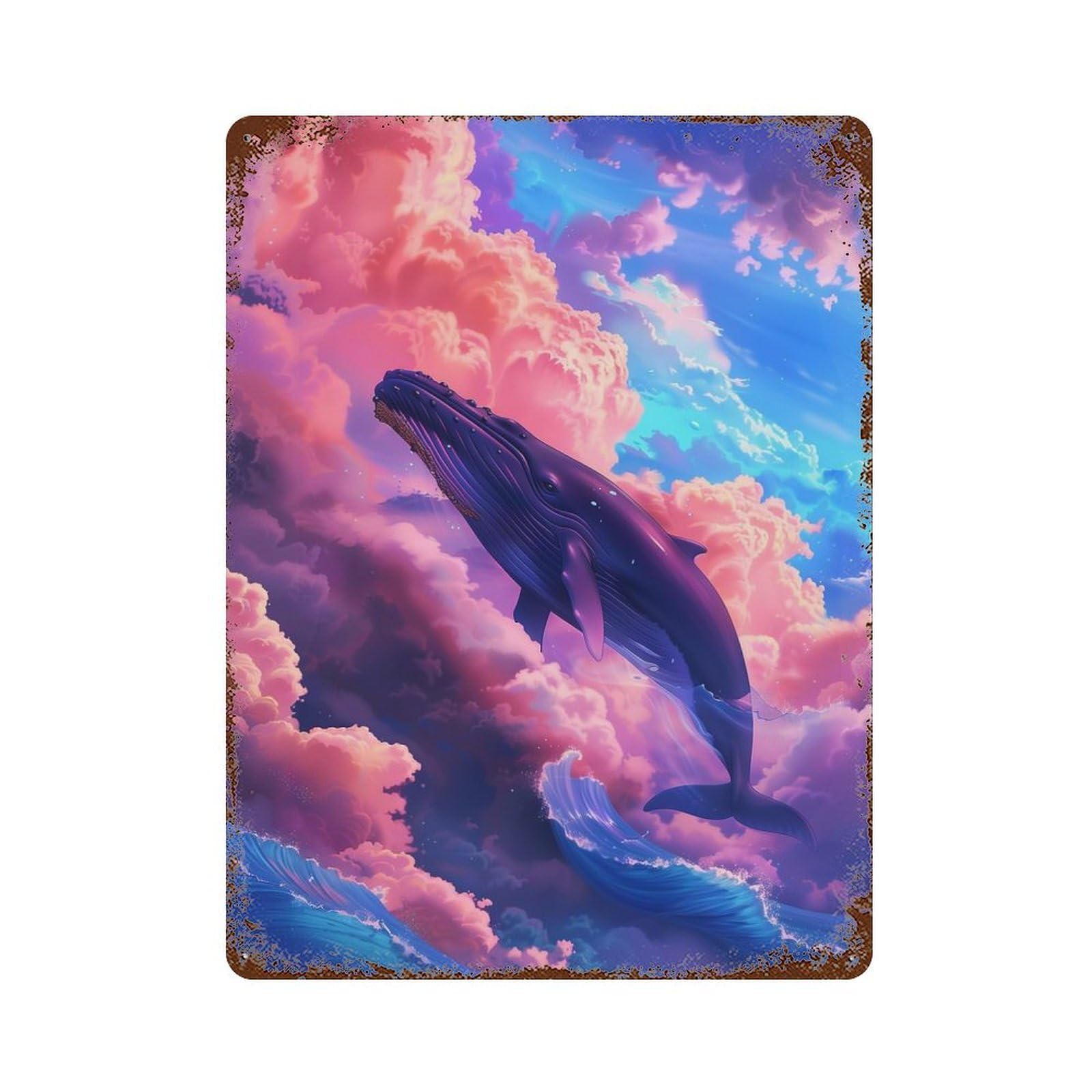 Whale in The Sky Rusty Metal Tin Sign 15.7"x11.8", Industrial Home Decor for Garage, Pub Or Kitchen