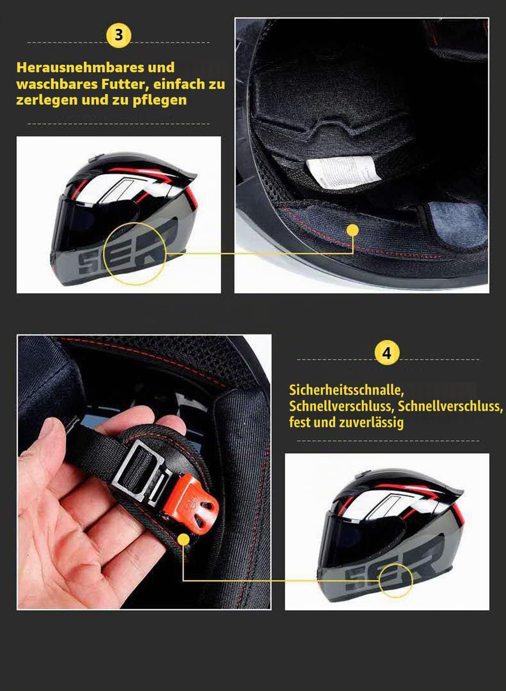 Motorrad Integralhelm mit 3 Linsenoptionen DOT Rollerhelme Motorradtouristenhelm Sturzhelme für Männer & Frauen Tägliches Pendeln (schwarz-rosa Streifen)
