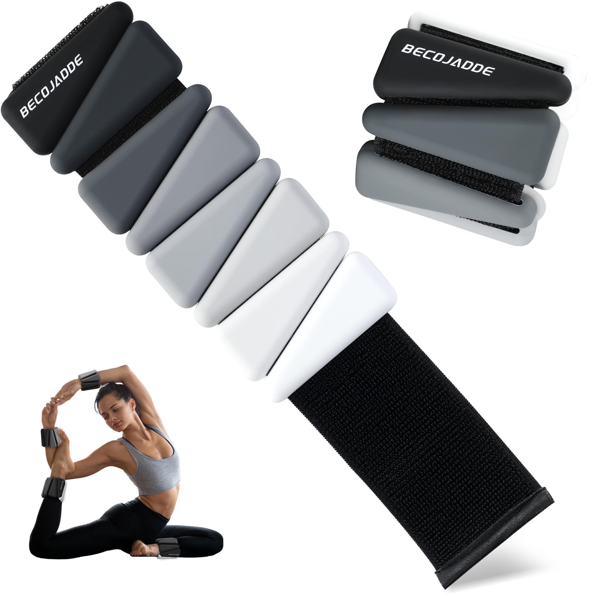 BECOJADDE Ankle Weights for Women Wrist Weights Set of 2 (1 lb/2 lbs Each) Adjustable Arm Leg Weight for Womens Men Suitable for Walking Swimming Running Pilates Yoga Gym