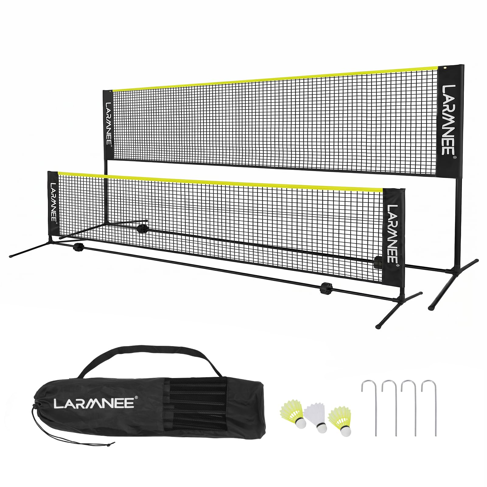 LARMNEE Badmintonnetz, Volleyballnetz, Federballnetz, 3-Fach-Höhenverstellbar 107/120/155cm, Tragbares Set für Tennis, Badminton oder Volleyball, für Garten, Indoor, Outdoor