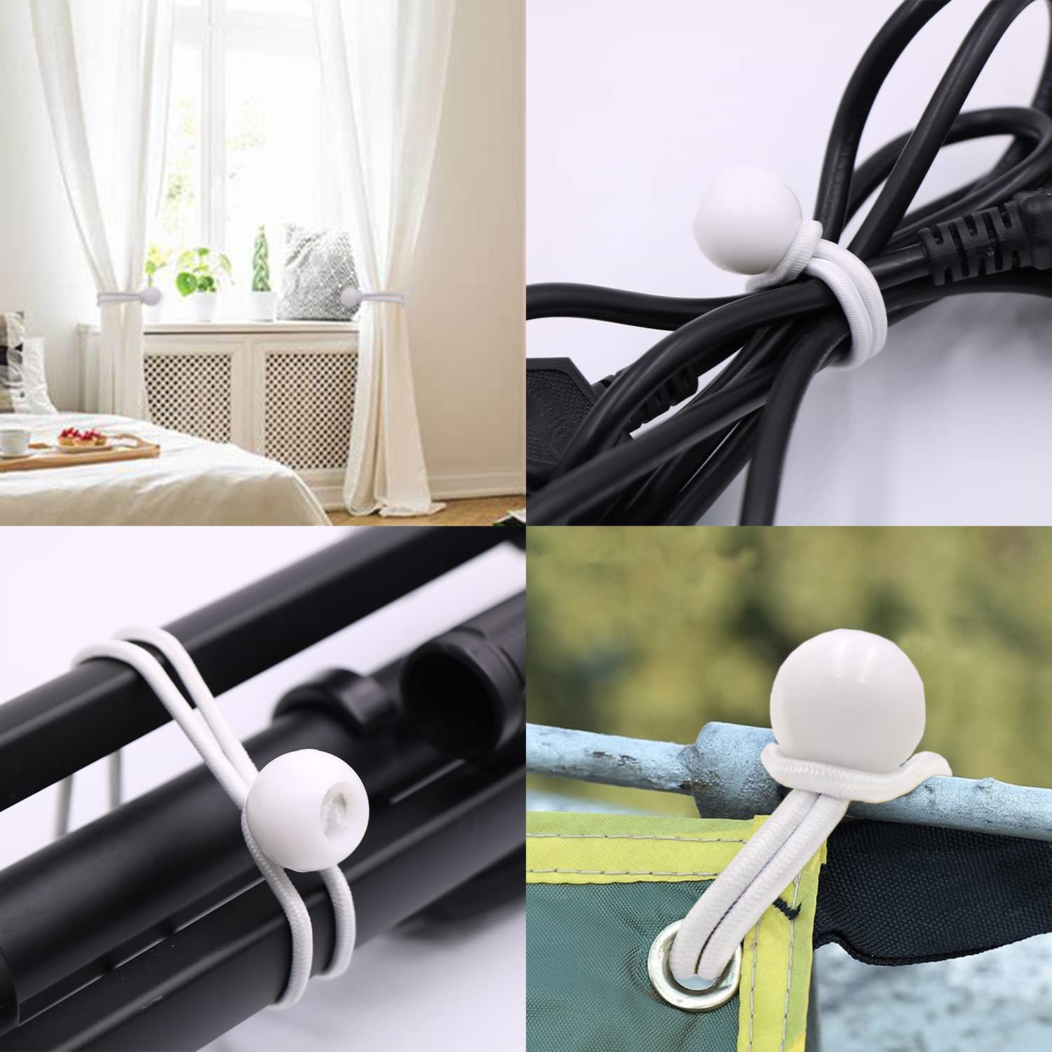 BIYIT Gumki napinające z kulką, napinacze do plandek, gumy, pętle do namiotu, banerów, 10 cm, białe, 25 szt