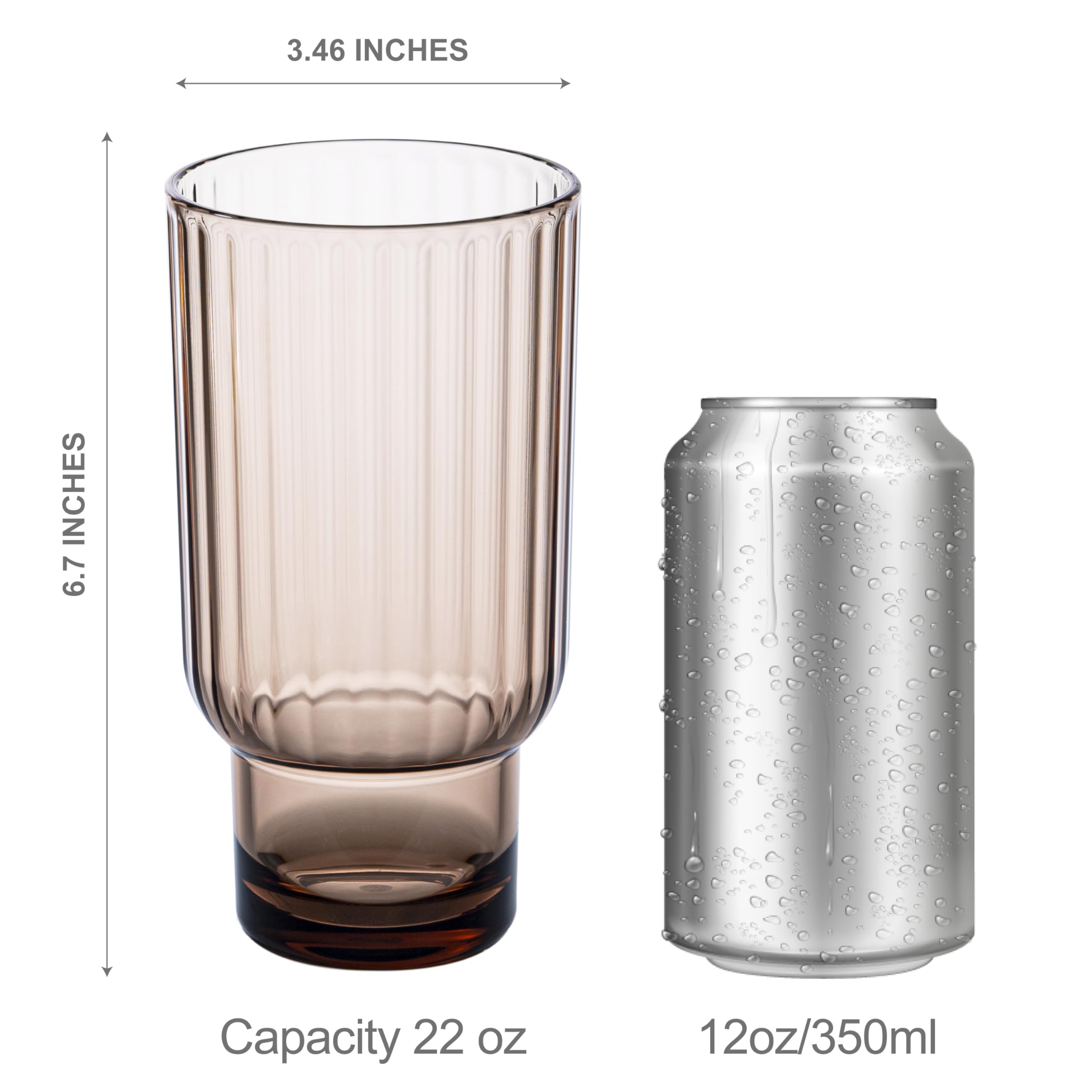 bzyoo Serenity Highball-Becher-Set, BPA-frei, bruchsicherer, lebensmittelechter Kunststoff, kristallklare, langlebige Trinkgläser für kalte Getränke, 625 ml, 4-teilig