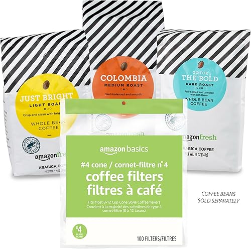 Miniatura 6 de Tienda Basics Filtros de café con cono número 4 para cafeteras de 8 a 12 tazas, color blanco, 100 unidades