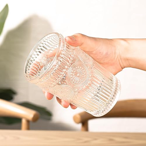 Miniatura 4 de Vasos románticos vintage de cristalería Juego de 6 vasos de cóctel de 12 onzas, vasos de agua en relieve, perfectos para café, cócteles y bebidas,