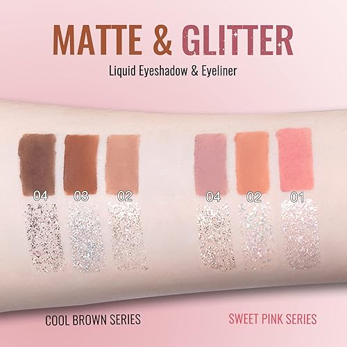 Miniatura 6 de Erinde 3 sombras de ojos mate con purpurina líquida, delineador de ojos con purpurina líquida y sombra de ojos crema mate 2 en 1, secado rápido,