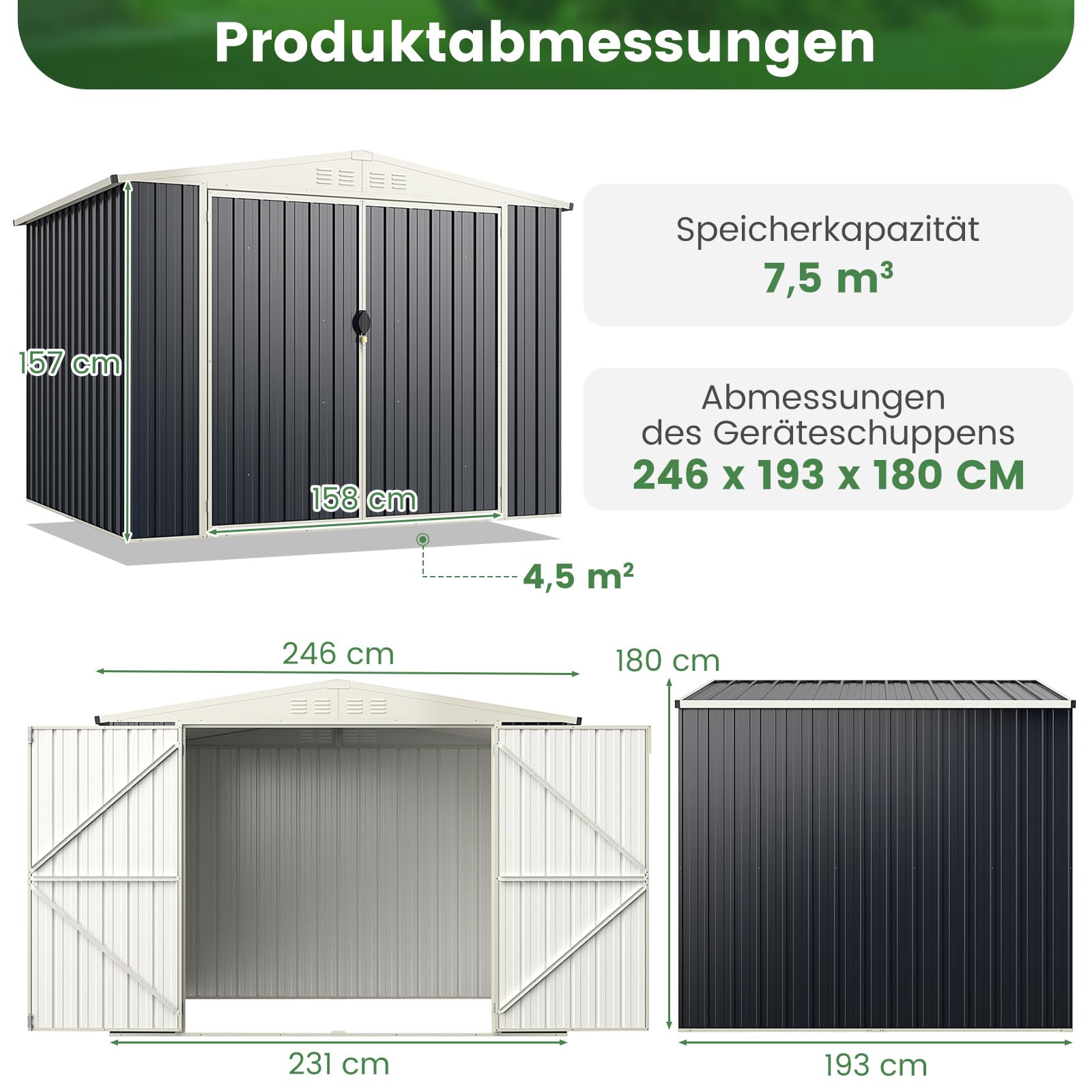 Sparrenhouten tuinhuis - gereedschapsschuur met 2 geïntegreerde planken - H 173 cm - waterdicht Sparrenhouten tuinhuis - gereedschapsschuur met 2 geïntegreerde planken - H 173 cm - waterdicht