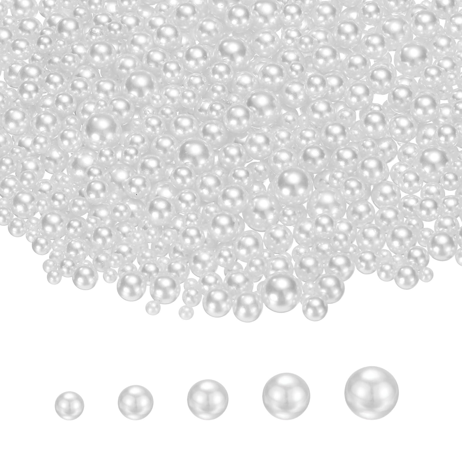 PATIKIL 1000 Pcs No Hole Pearls, 3mm 4mm 5mm 6mm 8mm Mini Round Faux Pearl for Art Crafts Jewelry Making Nail Vase Filler Birthday Wedding Party, White