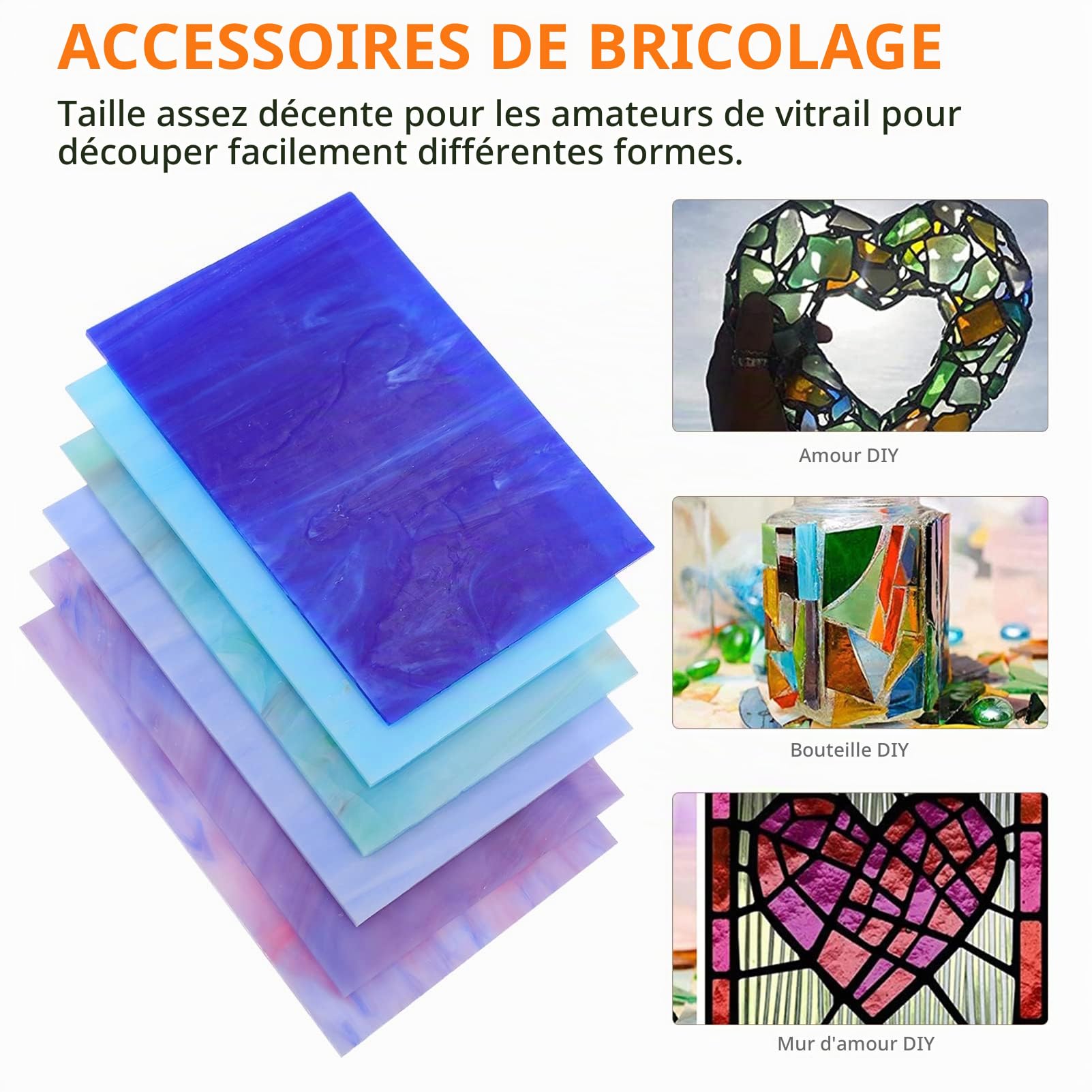 Artibetter Lot de 6 pièces en verre teinté motif feuilles d'eau pour projets de vitrail, arts de mosaïque