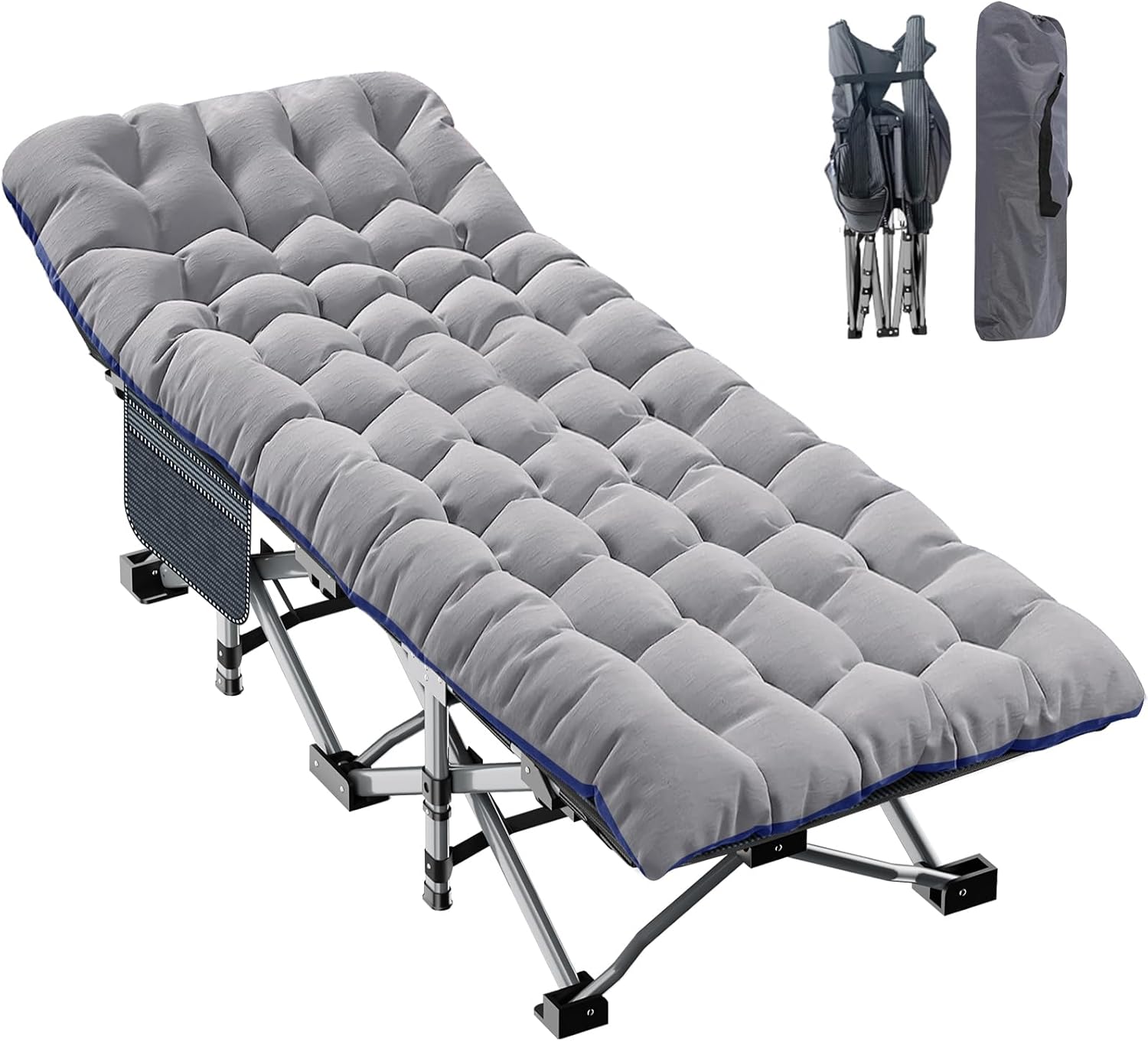 Oversized XXL Folding Camping Cot W/Mat for Adults