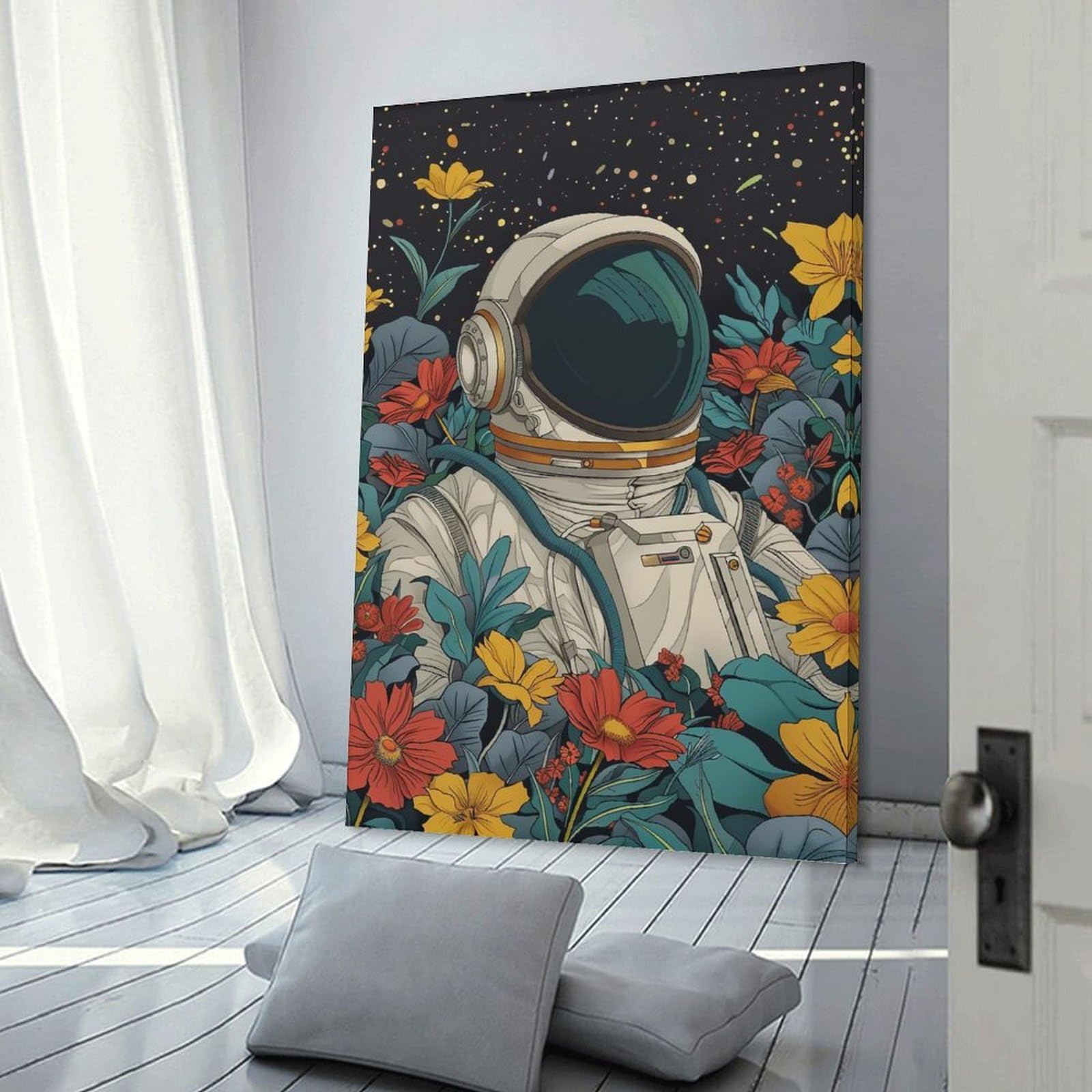 Junmoney Botanical Astronaut Hanging Wall Art 08x12inch(20x30cm), for Study, Office Or Focused Interiors, Wall Art That Adds Style to Work Areas