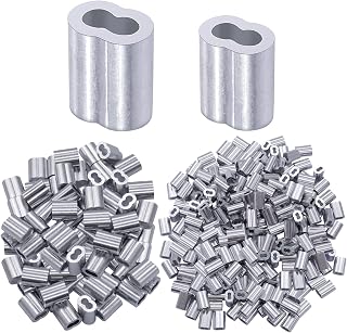 Twidec/200PCS Aluminum Crimping Loop Sleeve 1/16" 1/8" Wire Rope Sleeve Cable Crimp Ferrules for Wire Rope and Cable Assortment Kit N-020-200PCS