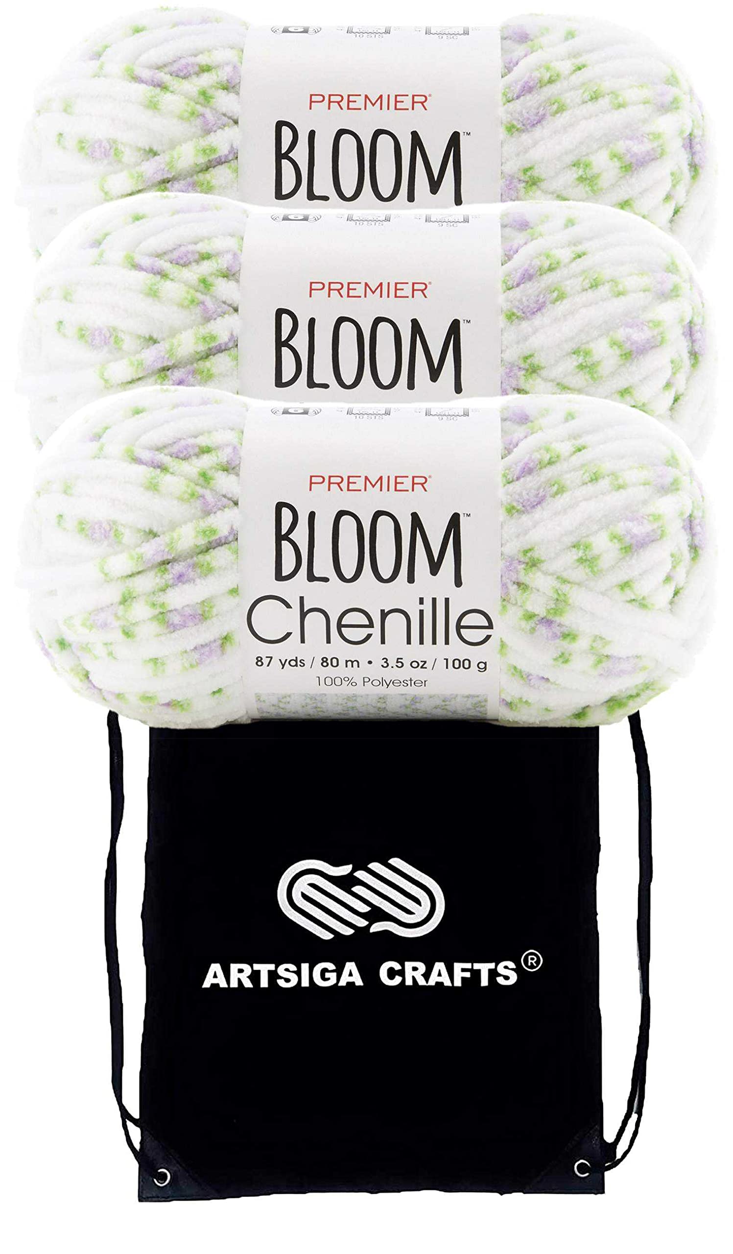 Hilo de chenilla lila Premier Yarns Bloom de 3 madejas mismo lote para evitar variaciones de color