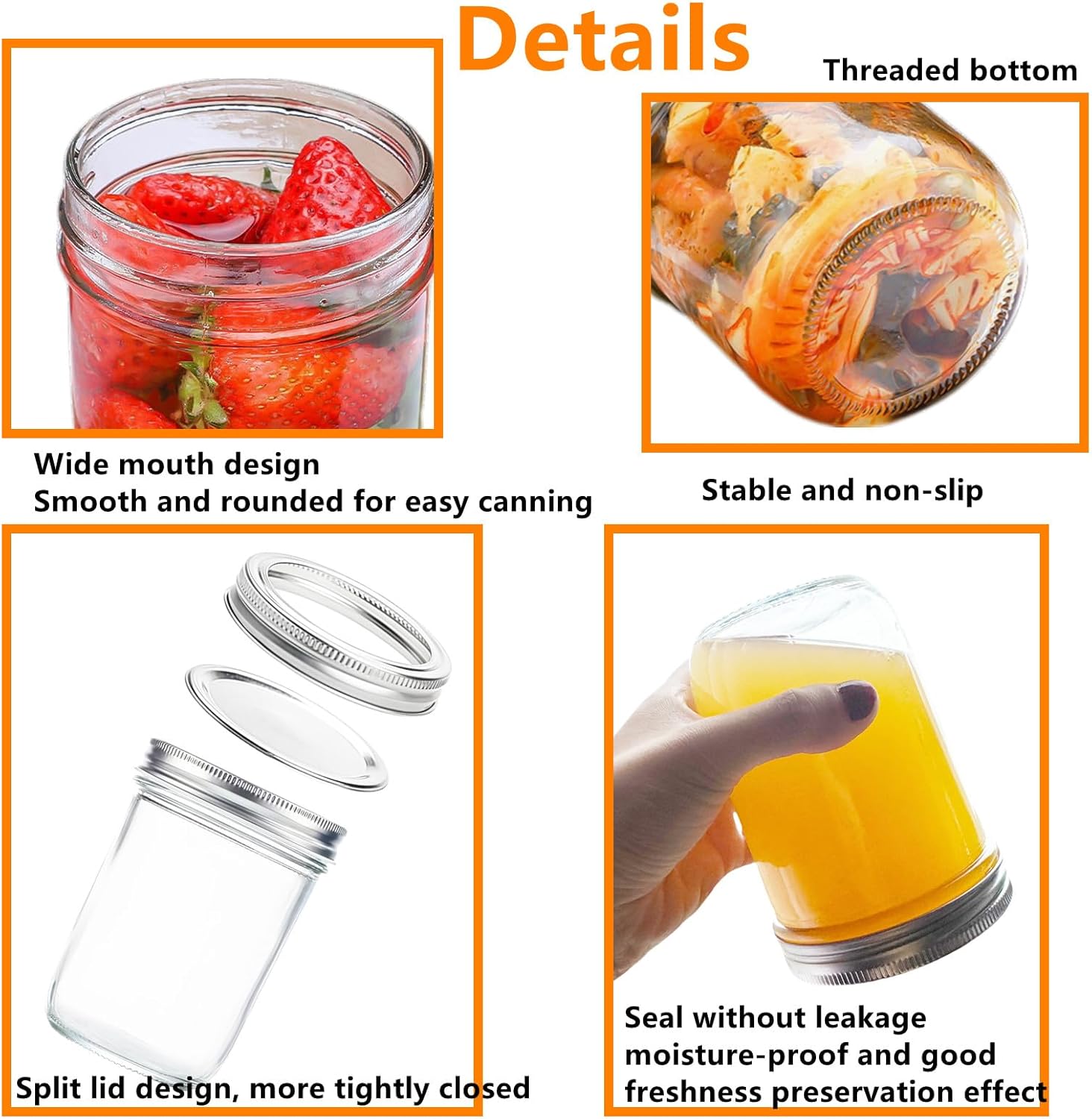 12PCS Wide Mouth Mason Jars 16oz with Silver Metal Lids, Clear Canning Jars, Glass Jars for Canning, Food Storage, Overnight Oats, Fermenting, Pickling