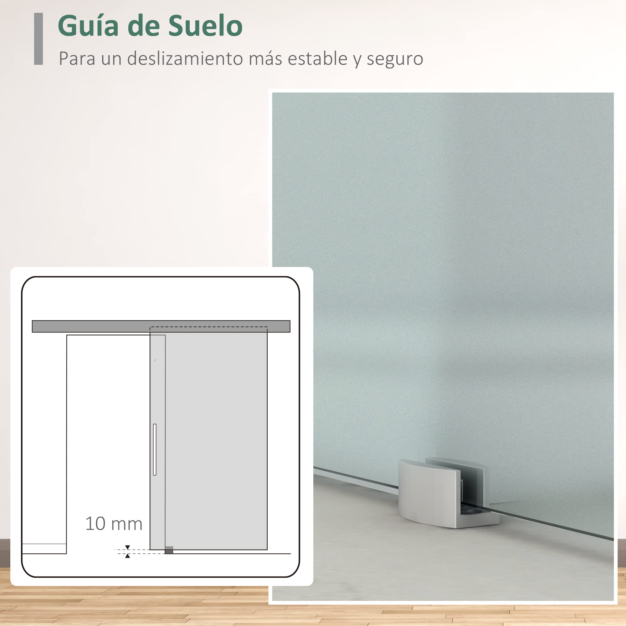 HOMCOM Puerta Corredera 90x205 cm Puerta Corrediza de Cristal con Riel Silenciosa para Sala de Estar Comedor Translúcido