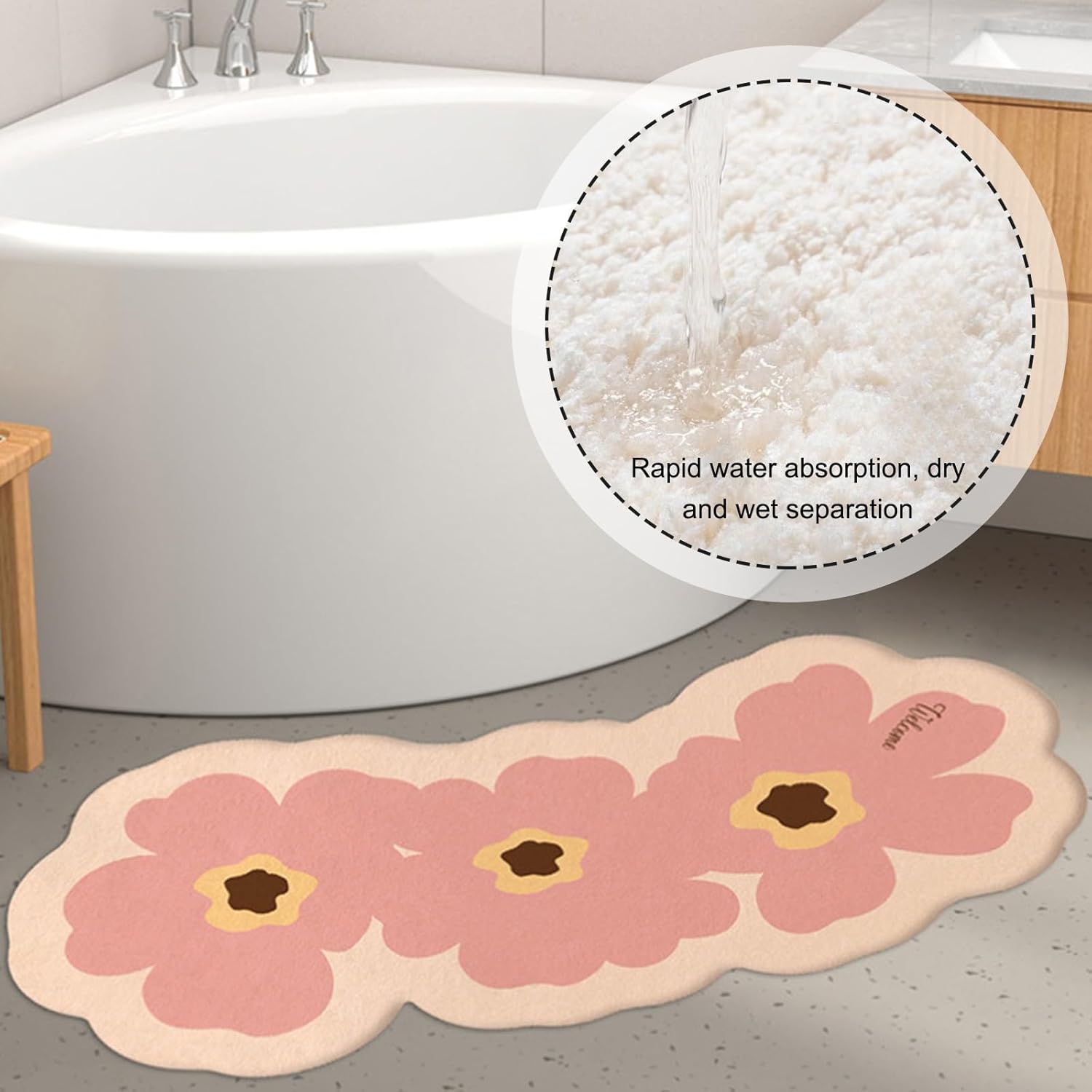 Non-Slip Shower Mat, Cute Curved Bath Mat Non Slip, Super Absorbent Corner Bathroom Rug, Machine Washable Bath Mats for Bathroom Home Hotel(Black,45X100cm)