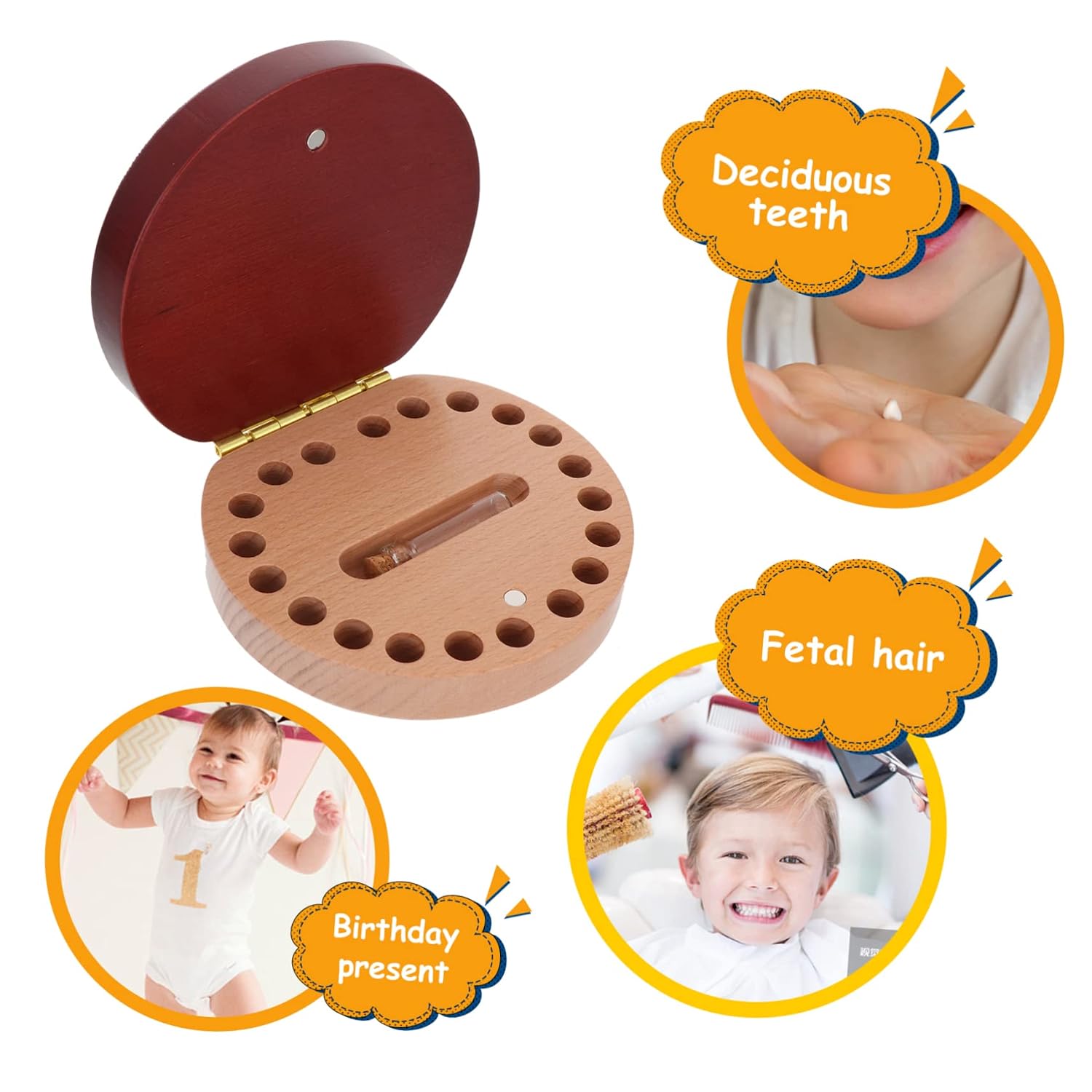 Cute Kids Wooden Baby Tooth Holder Box Keepsake Tooth Fairy Keepsake Box Tweezers