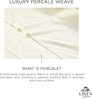 Vista 2 de Linen Home 100% Cotton Percale 1 Flat Sheet, King Size - Crisp, Cool and Strong Bed Linen, Luxury Breathable Sheet, Cream Crema