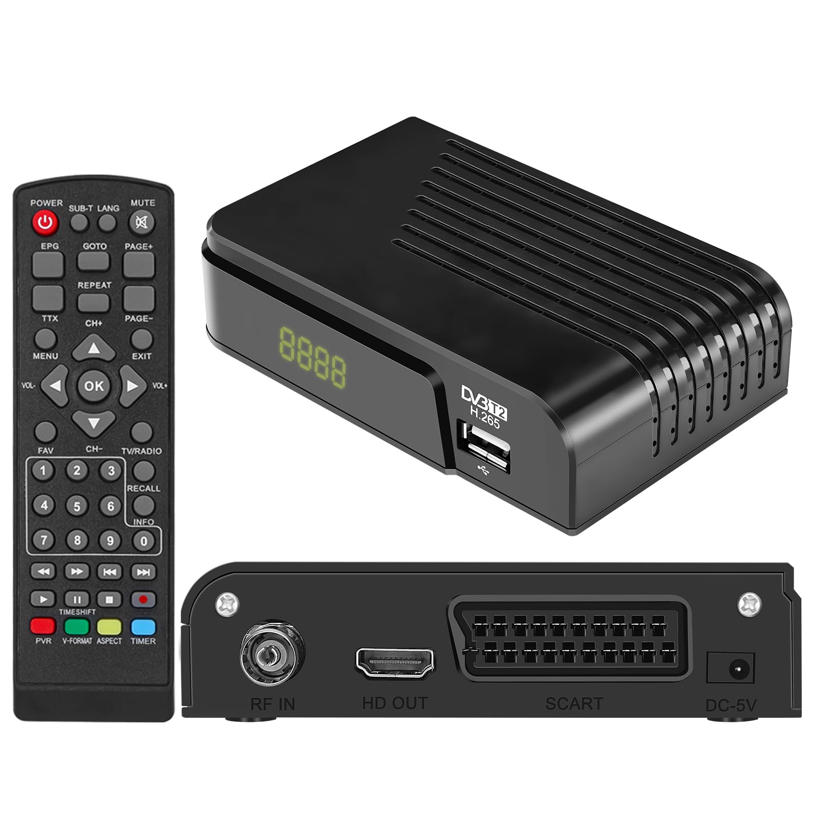 TDT HD Español Nuevo 2025- Decodificador TDT HD DVB-T2 H265 HEVC Full HD PVR, USB, SCART, TDT HD HDMI, Sintonizador de televisión Digital Terrestre, Receptor Digital de Alta definición Full HD 1080p