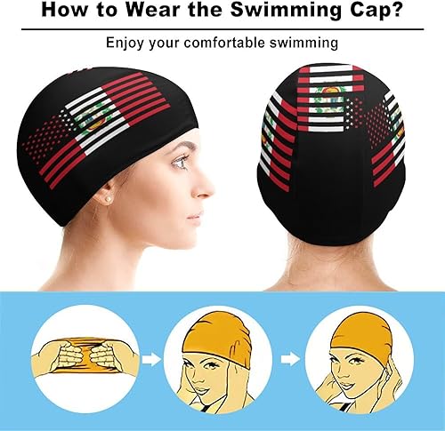 Miniatura 3 de Gorra de natación con bandera estadounidense de Perú para hombres y mujeres, gorras de baño de pelo largo para nadar impermeables