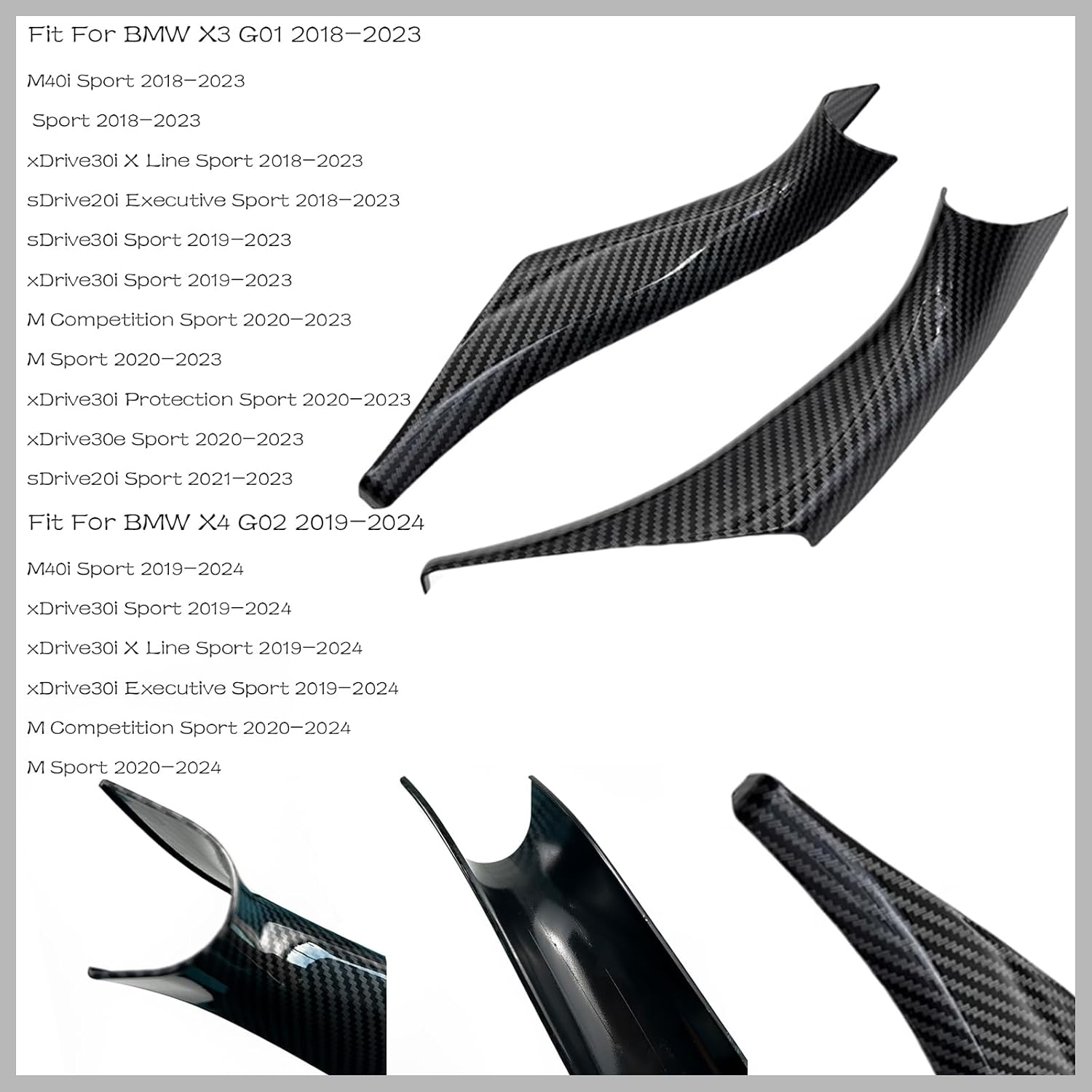 4PCS Car Door Pull Cover Fit for BMW X3 G01 2018-2023, X4 G02 2019-2024 Interior Door Handle Protective Decorate Covers 20i 30i 30e (Carbon Fiber Color)