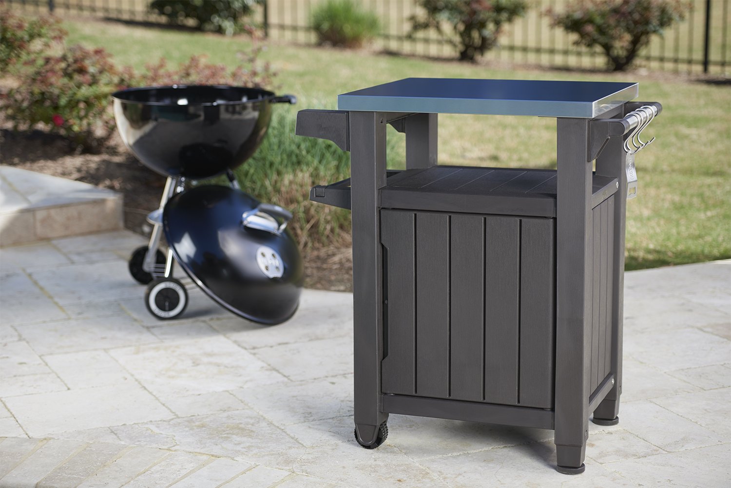 Keter Unity Portable Outdoor Table and Storage with Hooks for