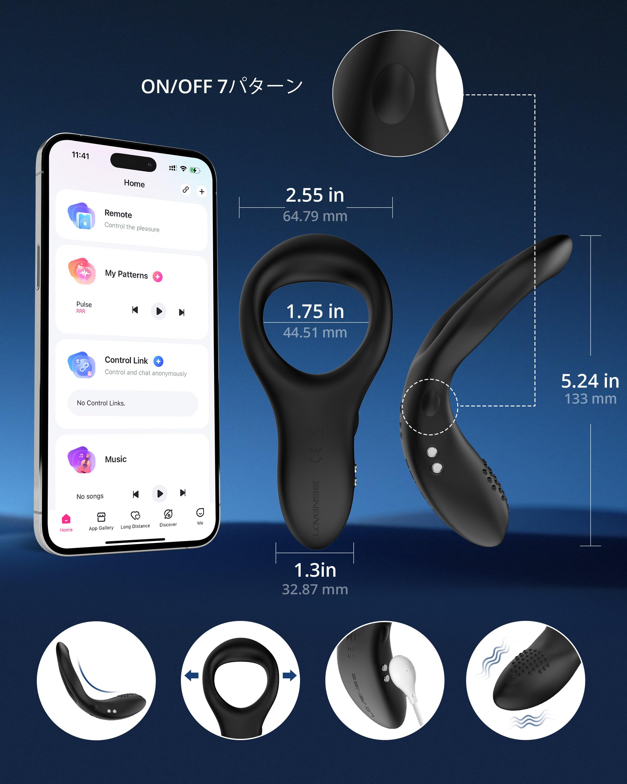 LOVENSE Lush 4 Vibrazione del punto G+LOVENSE Diamo Anello Vibrante Bluetooth App Control per Uomo,Sex Toys per Coppia