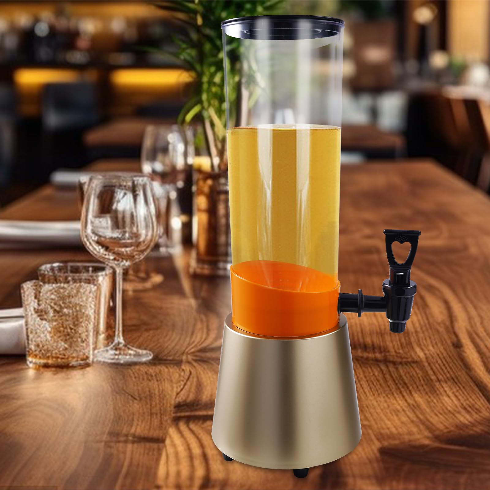 GXFCHYL 3L Beer Tower Dispenser with Spigot & LED Light, Plastic Beverage Dispenser Water Tea Juice Drink Dispenser for Home, Restaurant, Hotel, Party, Bar (Champagne Gold, Yellow)