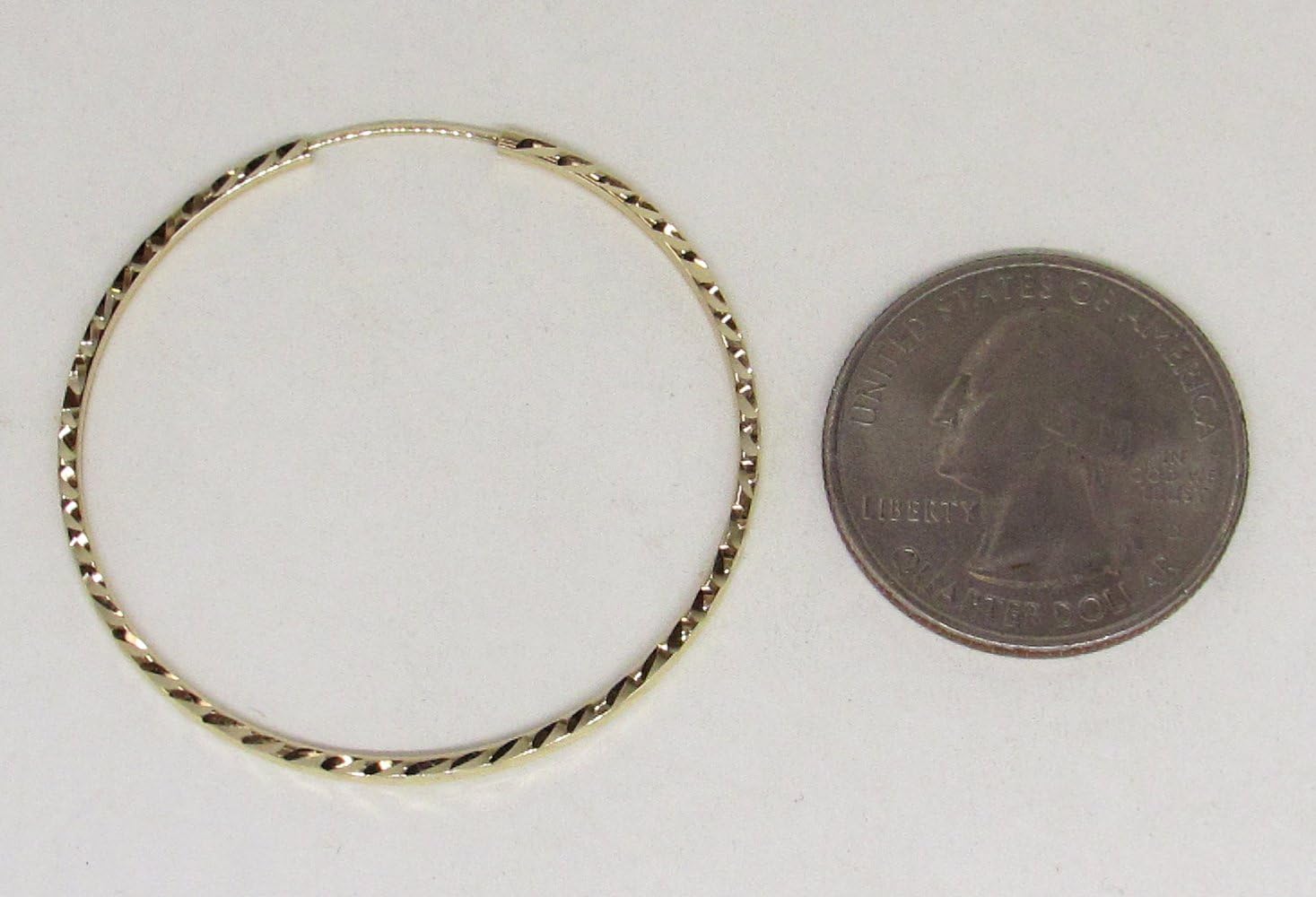 14K Yellow or White Gold Diamond Cut Square Tube Continuous Endless Hoop Earrings, 15-60mm (1.35mm Tube) - Image 4