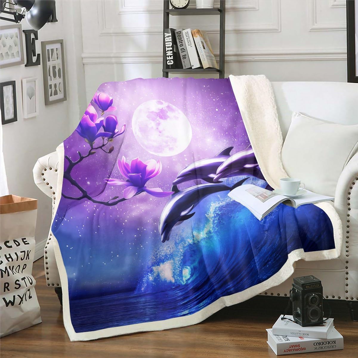 Erosebridal Colorful Jellyfish Throw Blanket Queen 90"X90" Glowing Jellyfish Sherpa Blanket for Kids Boys Girls Coastal Ocean Beach Theme Plush Blanket Marine Animal Fleece for Bed Sofa Couch
