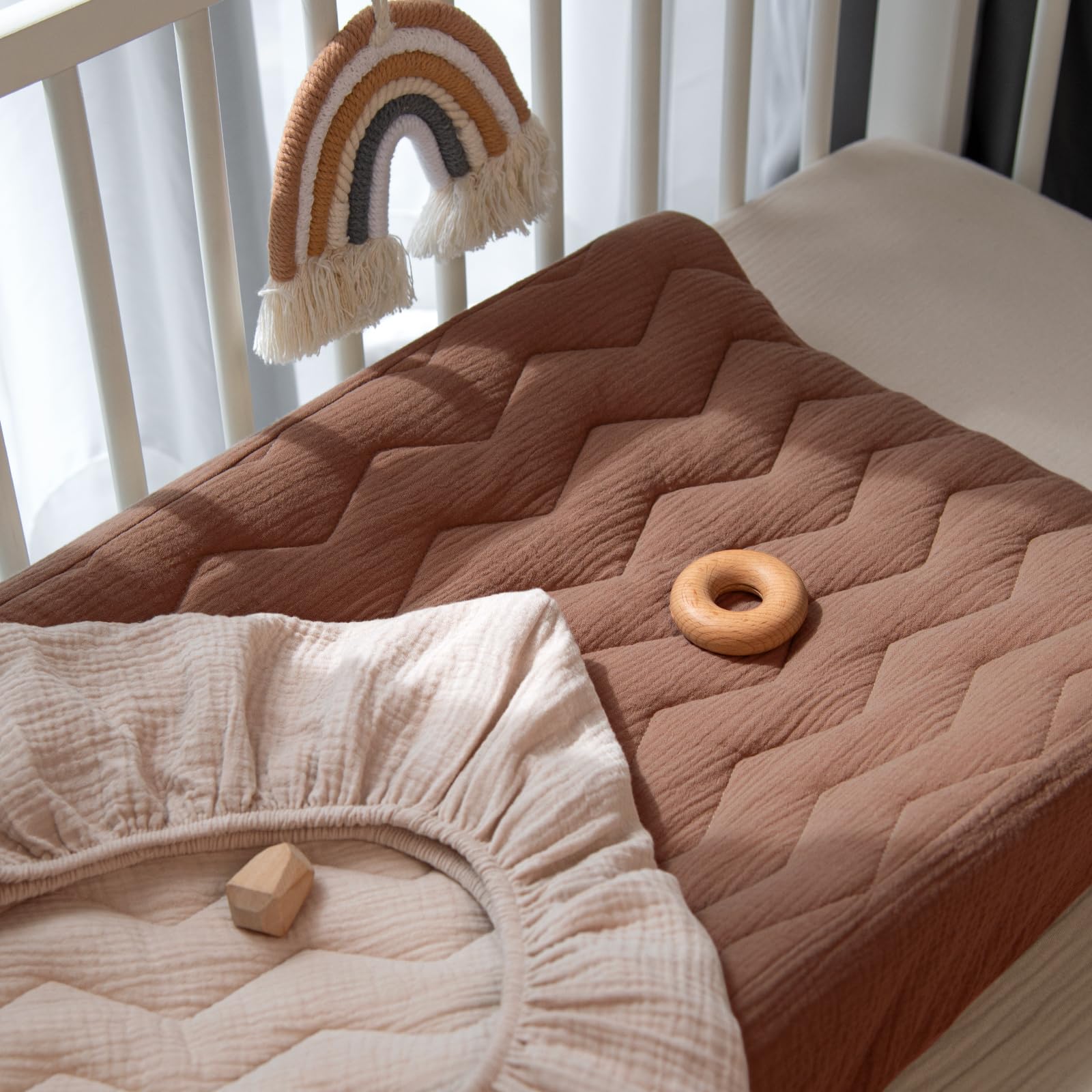 lulumoon Funda para cambiador de muselina: funda acolchada de algodón para bebé, sábanas suaves para niños y niñas