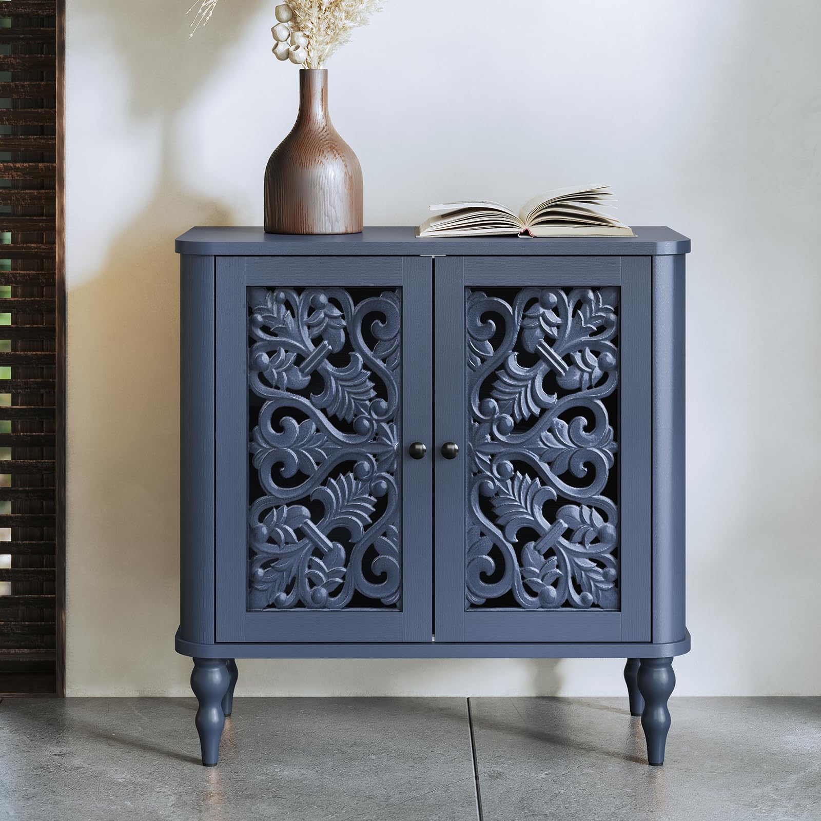 HOLTICO Sideboards for Living Room, Hollow Blue Sideboard Storage Cabinet