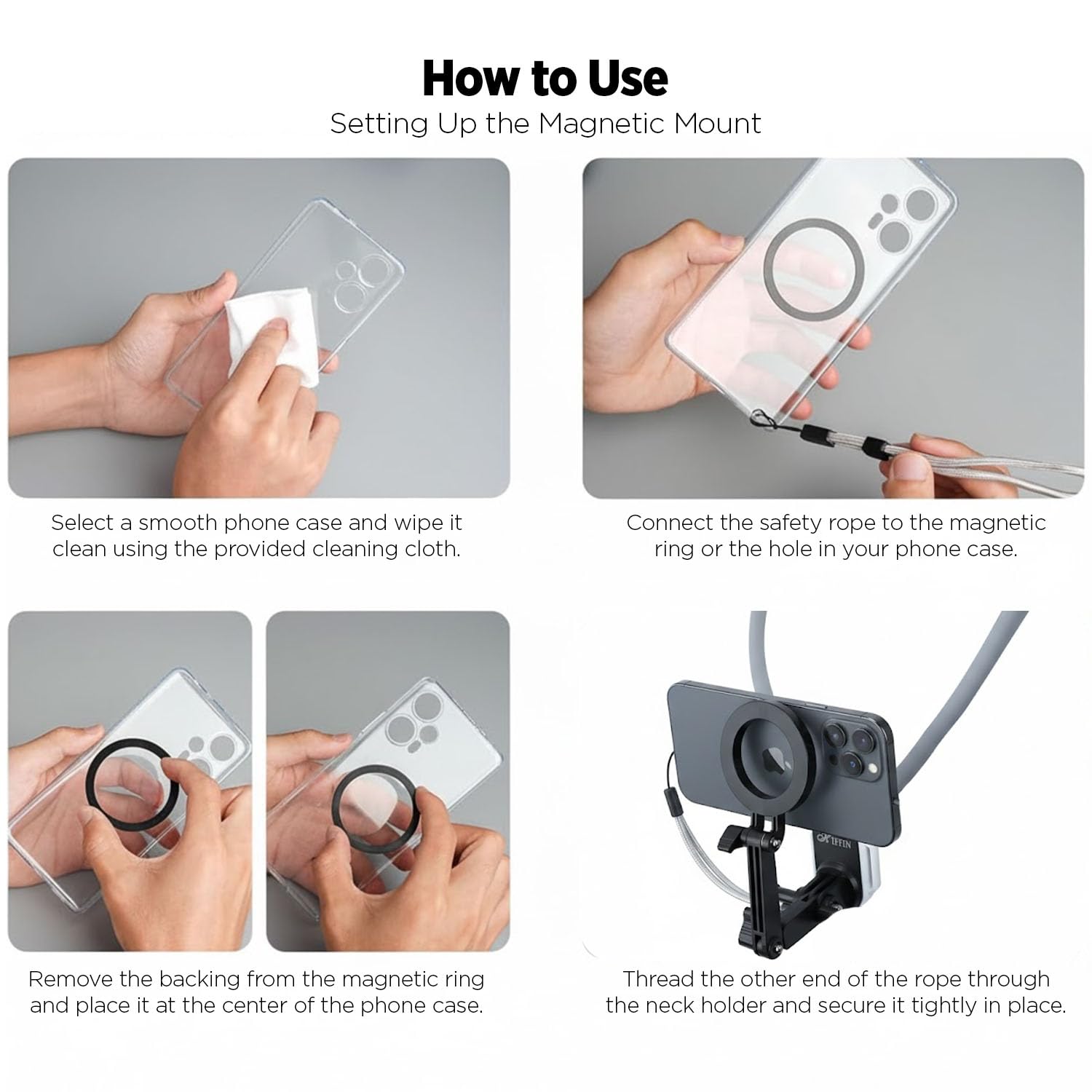 Hiffin Magnetic Neck & Chest Mount for Smartphones | 360° Adjustable POV Vlog Holder with Quick-Release & Strong Magnetic Grip | Hands-Free Phone Mount for iPhone & Android 4