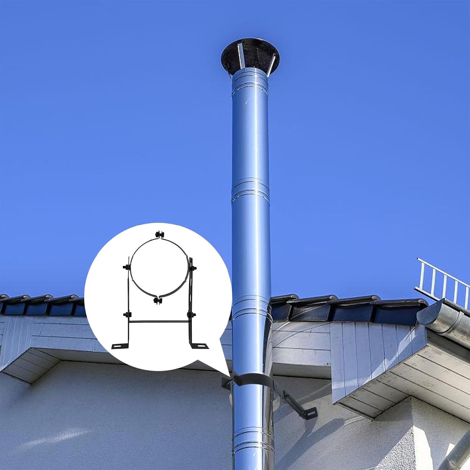 Stainless Steel Chimney Pipe Support Bracket, 150mm (5.9") Adjustable Wall Mount Holder with Flue Liner Clamp for Fireplace, Pellet Stove Venting System(2 Pack)
