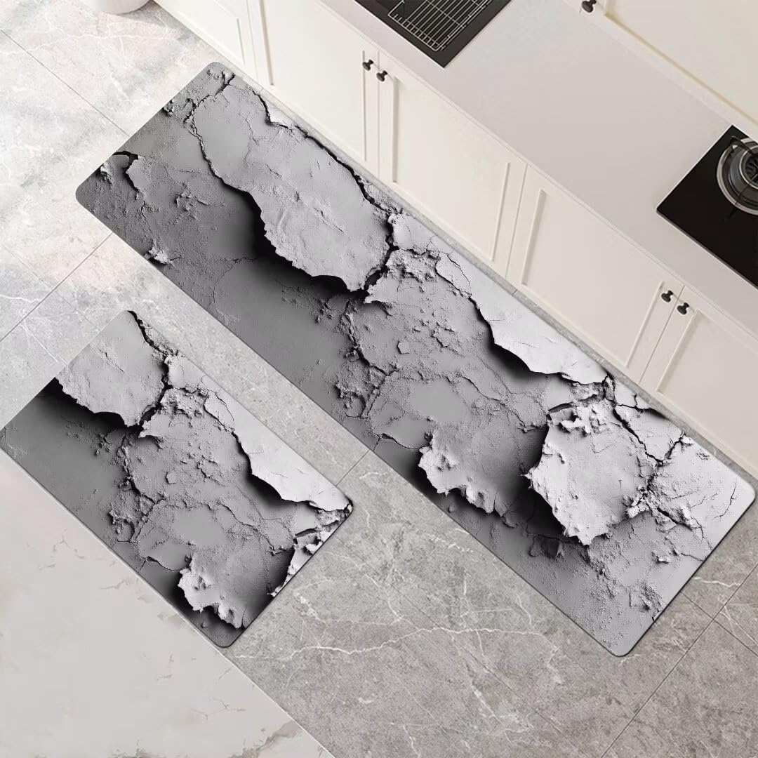 Alfombras de cocina de 2 piezas, alfombra gris antideslizante de secado rápido