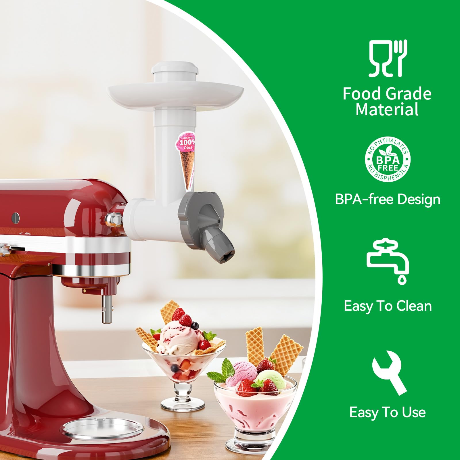 Accesorio para máquina de helados Kitchen aid batidora de pie, accesorio para máquina de helado de frutas, máquina de helado suave sin BPA, apto para alimentos, accesorios de cocina sin