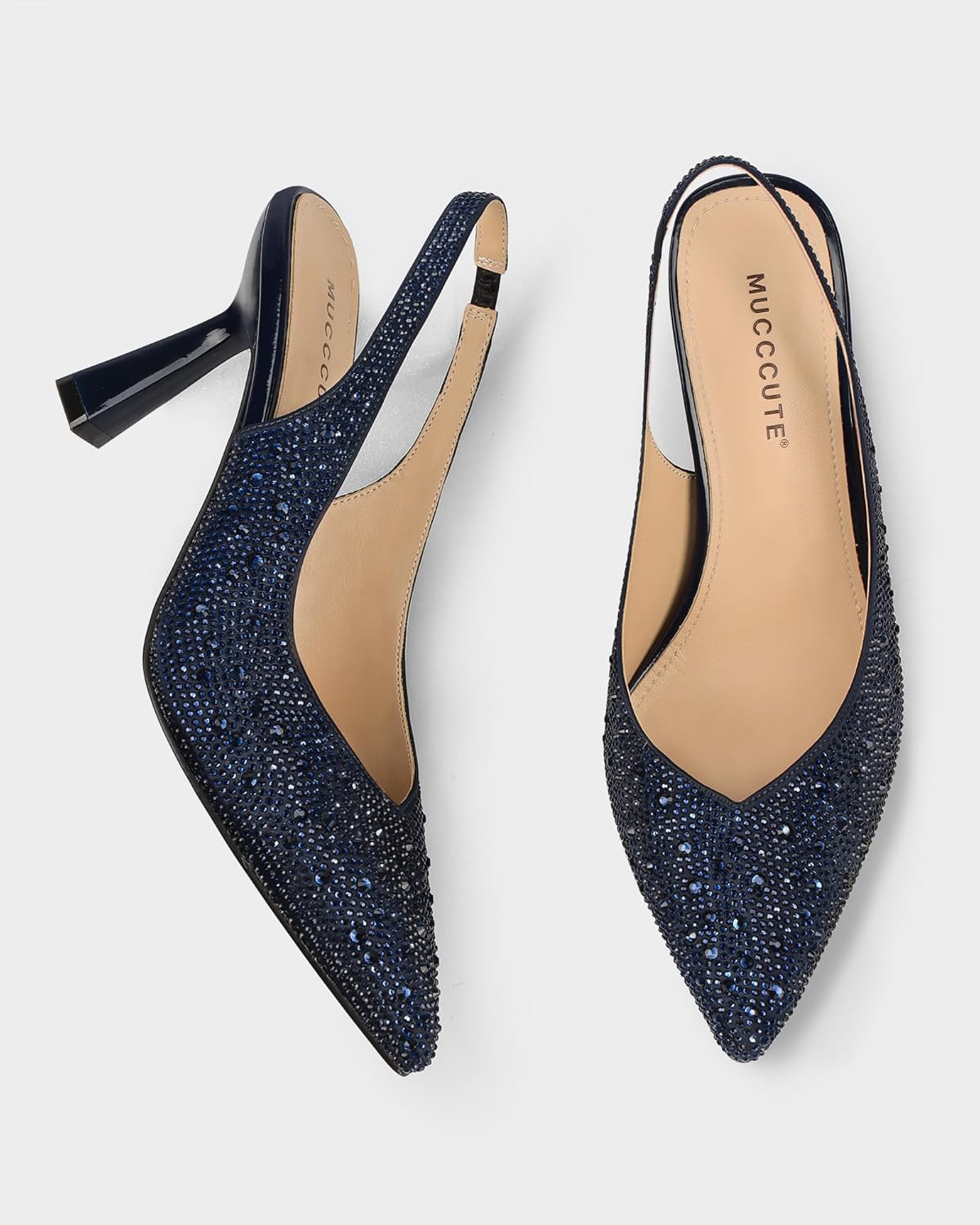 MUCCCUTE Kitten Heels for Women Slingback Heels Pointed Toe Pumps Rhinestones Pearls Stiletto Sparkly Bridal Sandals for Wedding Prom Dating - Image 4