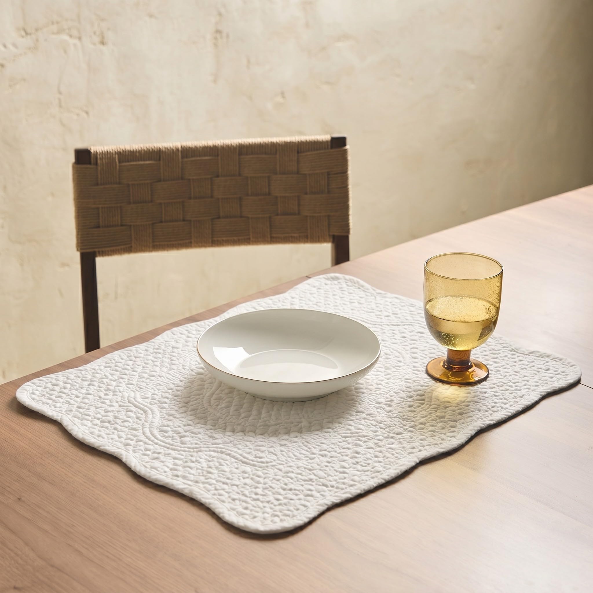 6er-Set gepolsterte Baumwoll-Tischsets waschbar 33x46cm, Weiß