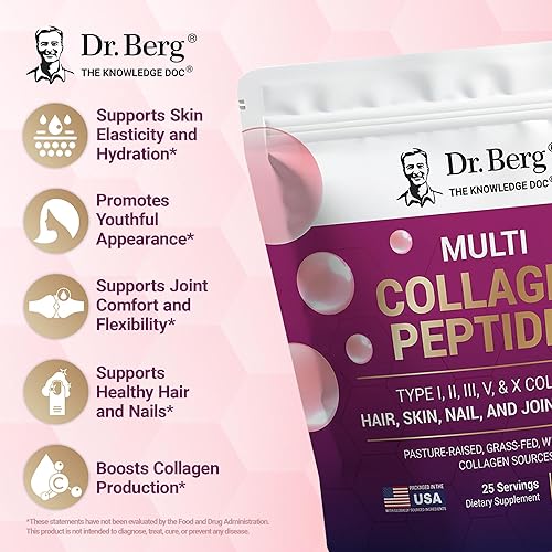 Miniatura 3 de Dr. Berg Multi Collagen Peptides Powder Types I, II, III, V, X - Unflavored Collagen Powder w/ 14 g of Protein - Grass-Fed, Pasture-Raised &