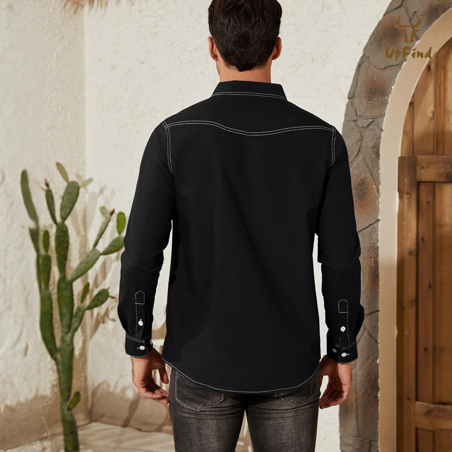 Men's Western Cowboy Shirt Long Sleeve Cotton Slim Fit Casual Button Down Shirts with Pockets - Image 5