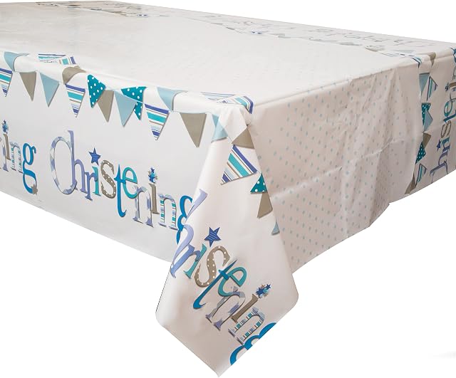 Unique 52053 Blue Christening Rectangular Plastic Table Cover 1 Pc, 54" x 84"