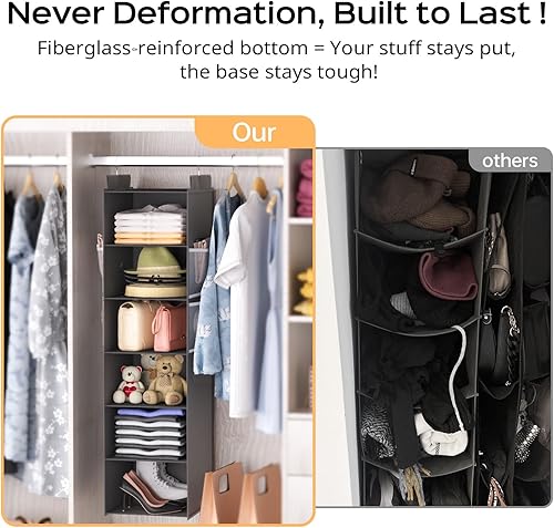 Miniatura 5 de Organizador de armario colgante extra profundo con 6 estantes y bolsillos de malla de gran tamaño, estructura resistente, no se deforma,