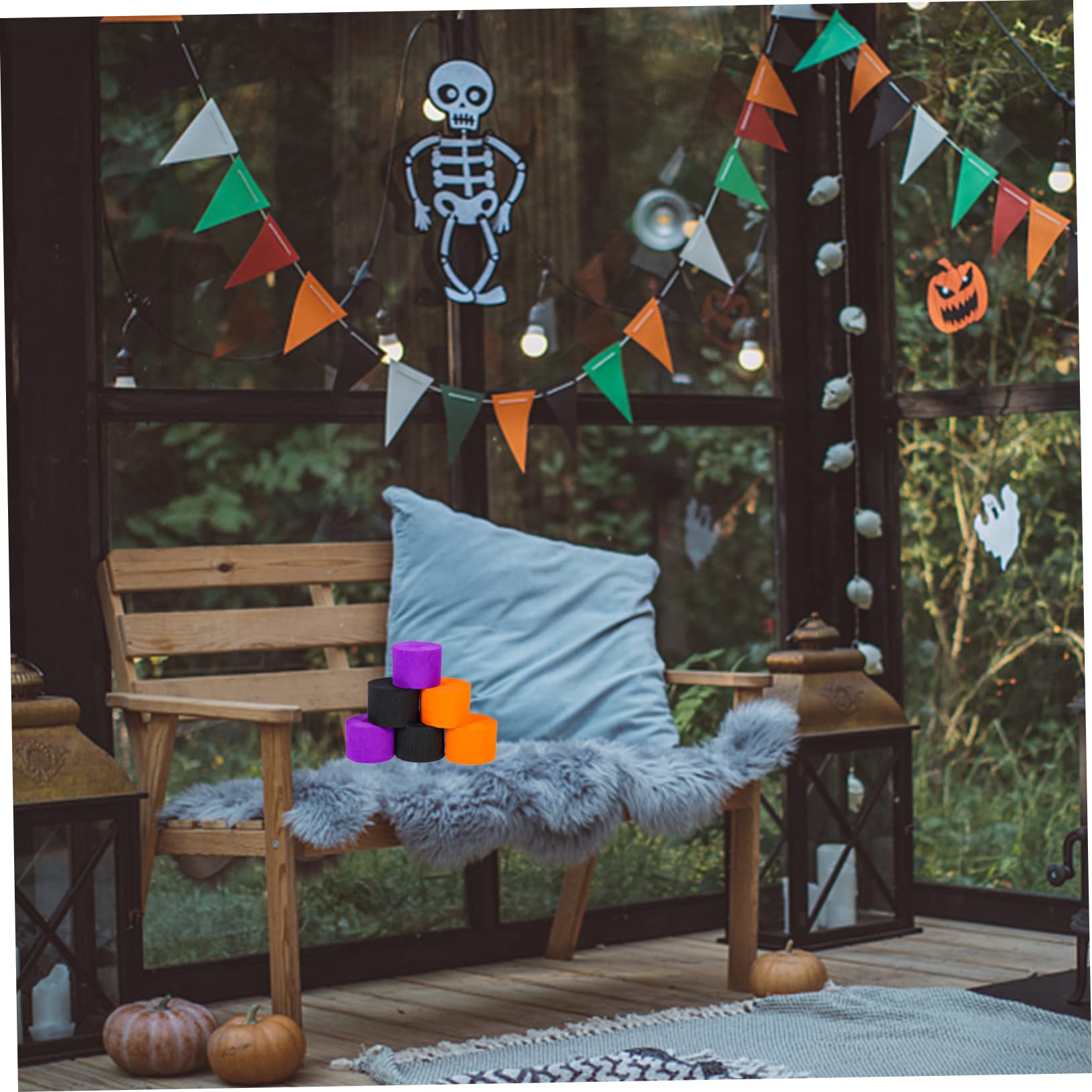 SEWACC 5sets Halloween Banner Set Crepe Luftschlangen Orange Schwarz Papier Dekorationen Party Luftschlangen Banner 6 Rollen * 5