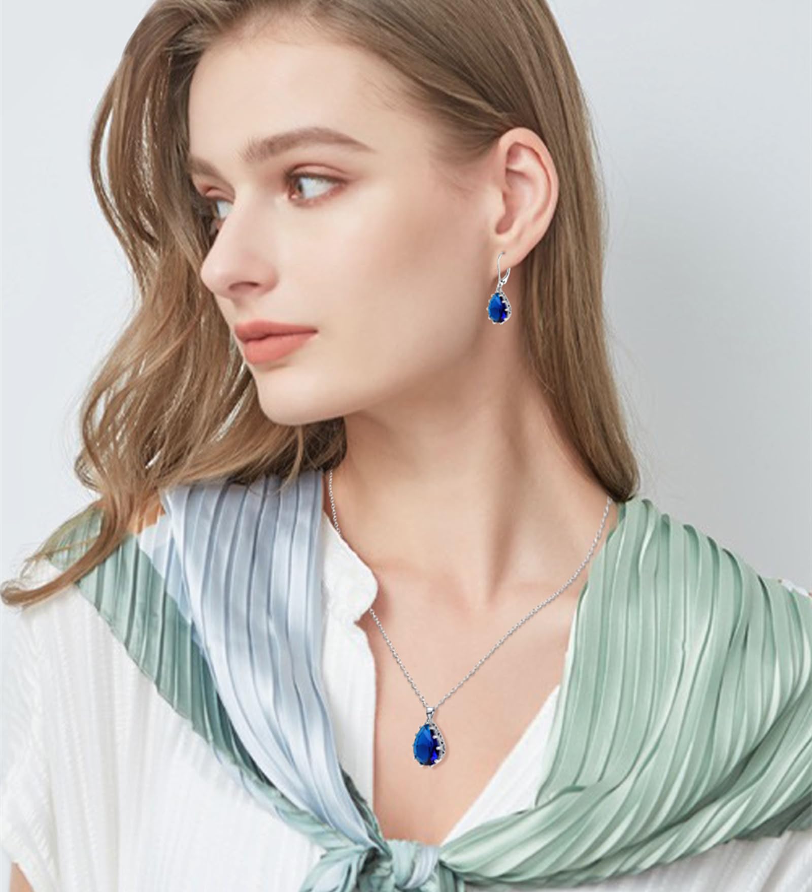 Zircone Collana Pendente | Lacrima ovale pera pietra preziosa ciondolo Collana di Cristallo Rubino Zaffiro Smeraldo Argento Gioielli Set Regalo per Moglie Mamma Figlia Fidanzata